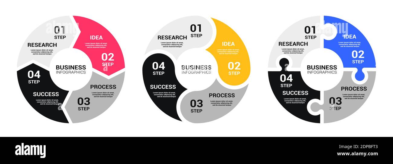 Modèle d'infographie graphique circulaire avec quatre étapes pour réussir. Modèle Business Circle avec options pour Brochure, diagramme, flux de travail, Timelin Illustration de Vecteur