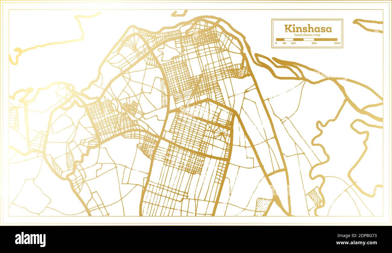 Kinshasa République démocratique du Congo carte de la ville en style rétro en couleur dorée. Carte de contour. Illustration vectorielle. Illustration de Vecteur