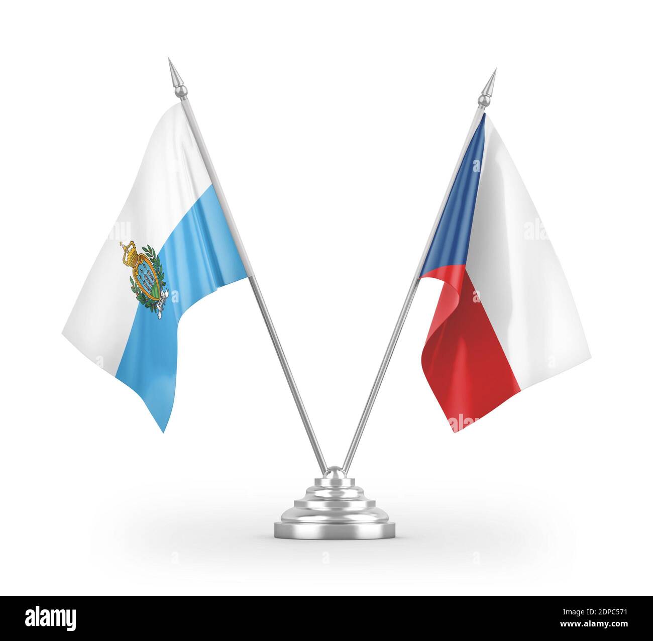 Drapeaux de table tchèques et Saint-Marin isolés sur 3D blanc rendu Banque D'Images