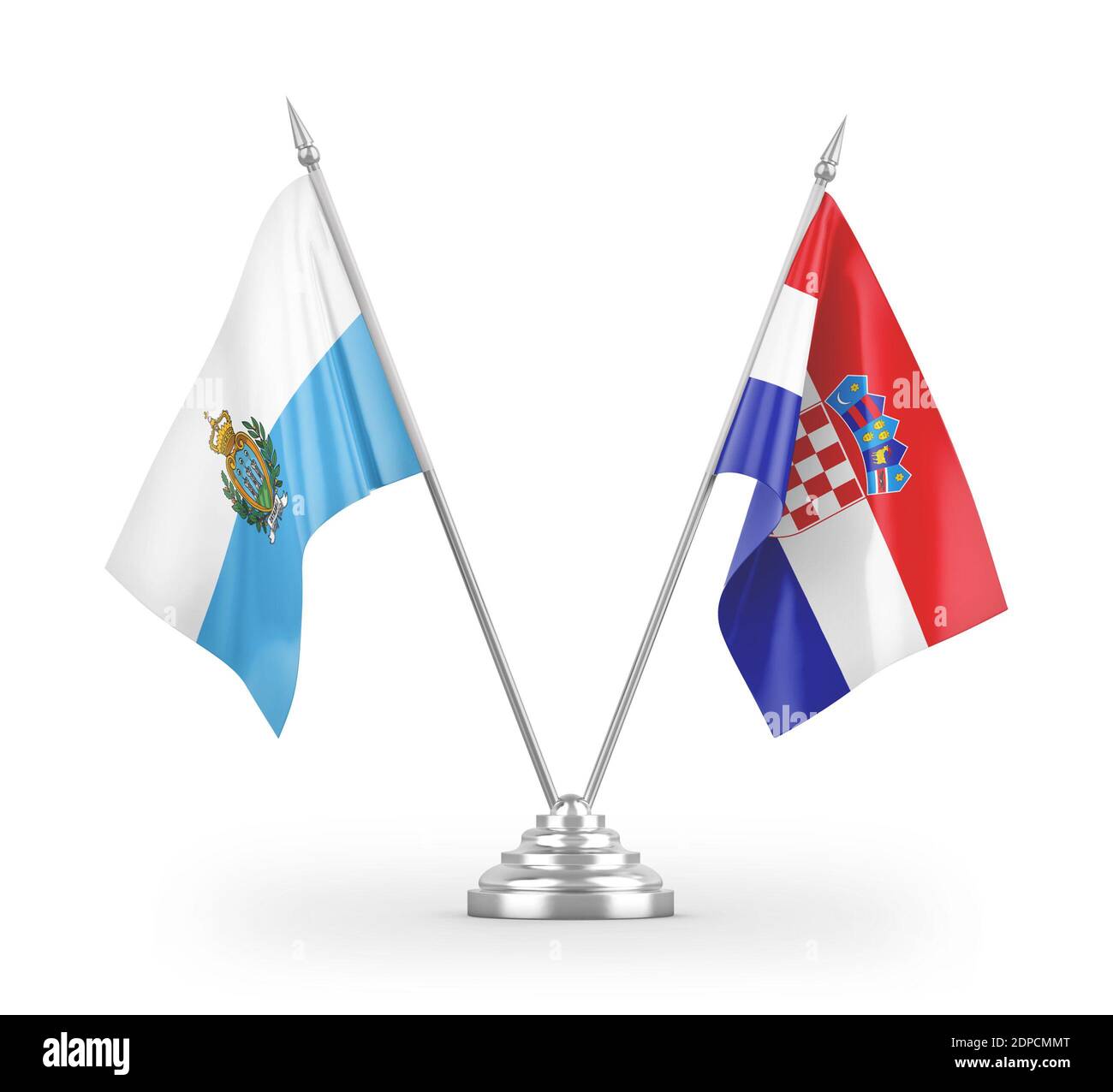 Drapeaux de table de Croatie et de Saint-Marin isolés sur 3D blanc rendu Banque D'Images