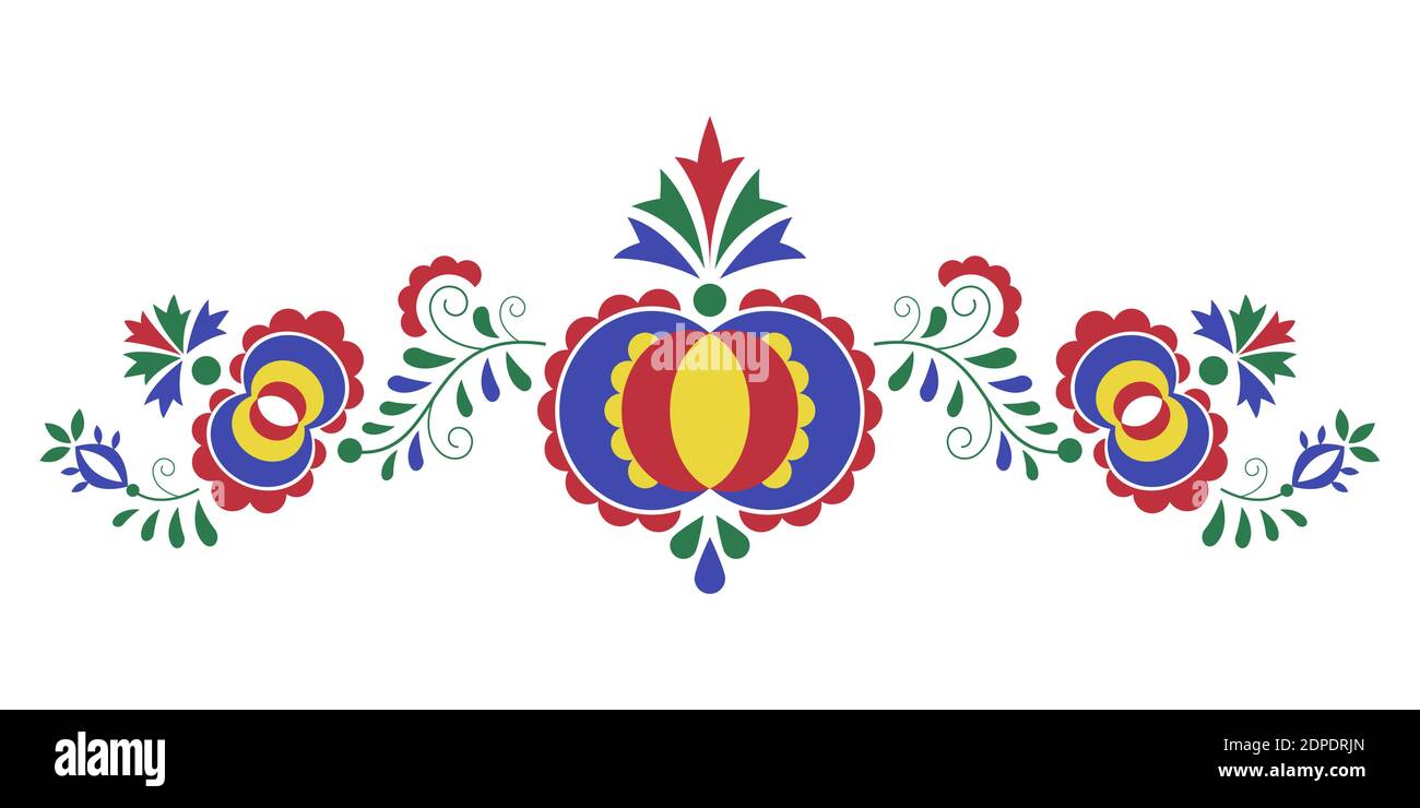 Décoration traditionnelle folklorique, ornement morave de la région Slovancko, symbole de broderie fleurie isolé sur fond blanc, illustration vectorielle Illustration de Vecteur