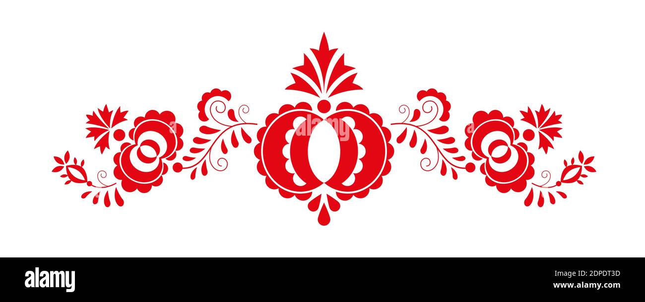 Décoration traditionnelle folklorique, ornement morave de la région Slovancko, symbole de broderie fleurie isolé sur fond blanc, illustration vectorielle Illustration de Vecteur