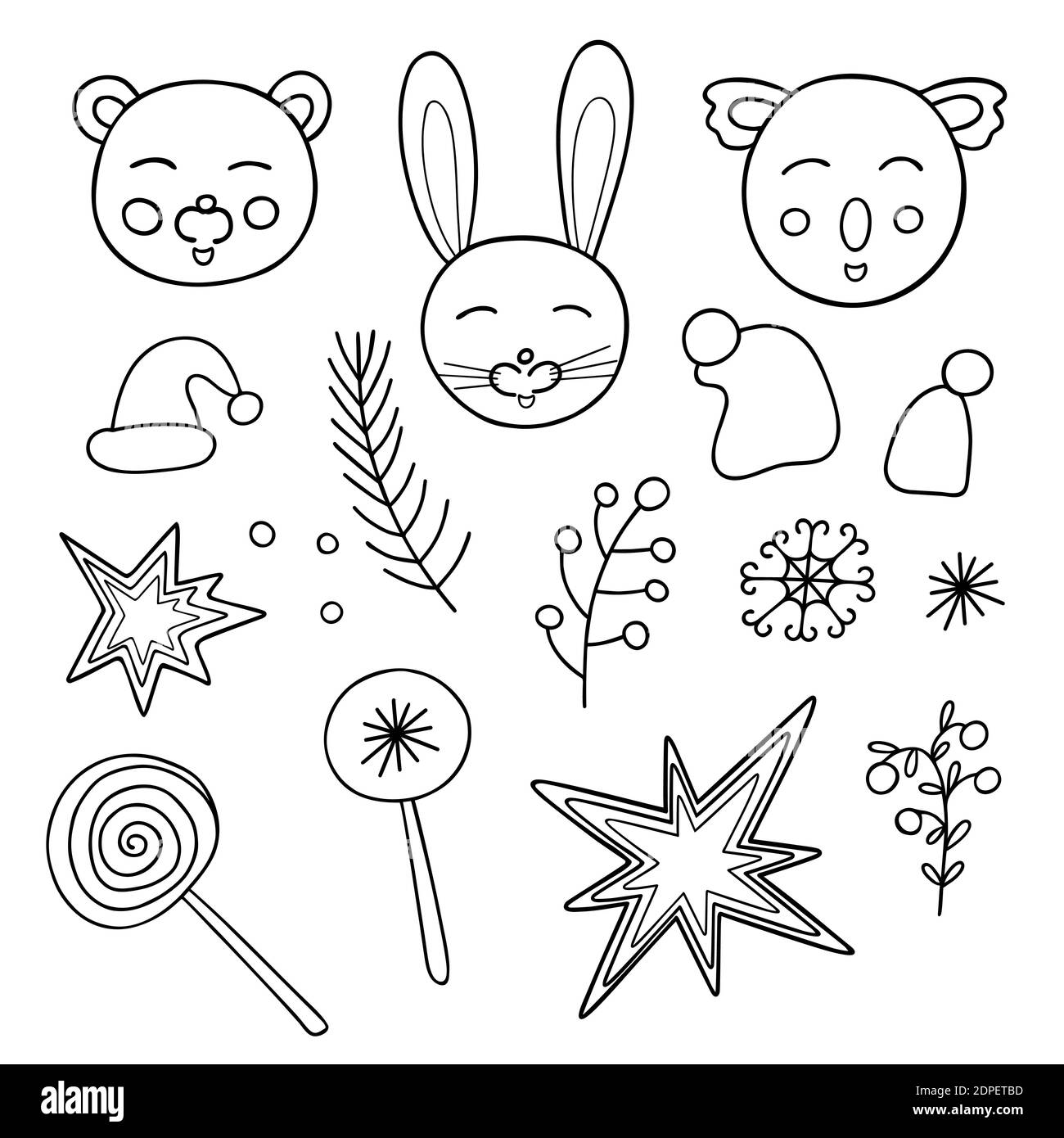 Mignon animaux drôle dessin vectoriel illustration dans le style de l'ensemble, noël simple main personnages pour les vacances d'hiver design, cartes de voeux, bannières, tissu Illustration de Vecteur