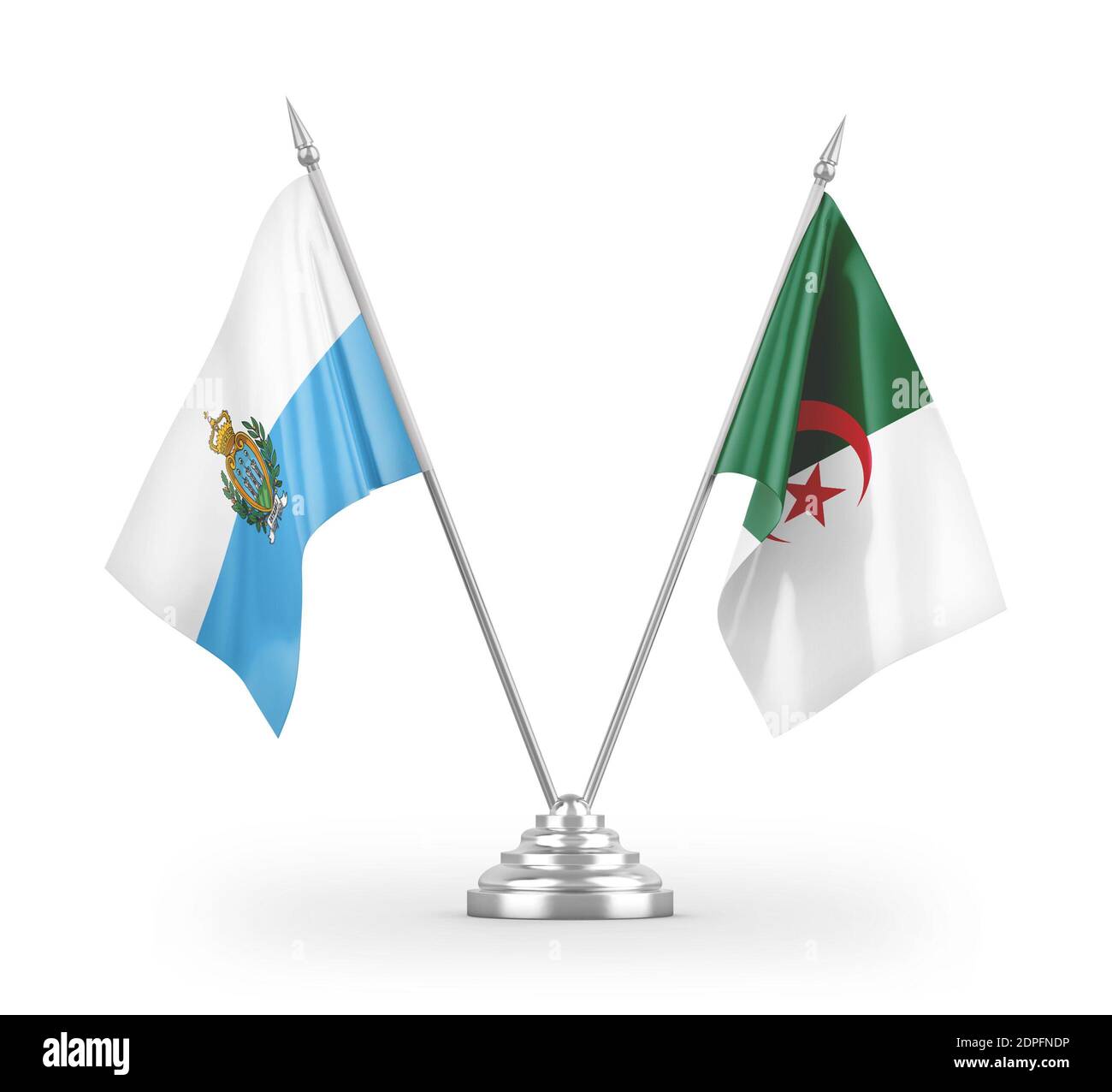 Drapeaux de table d'Algérie et de Saint-Marin isolés sur 3D blanc rendu Banque D'Images