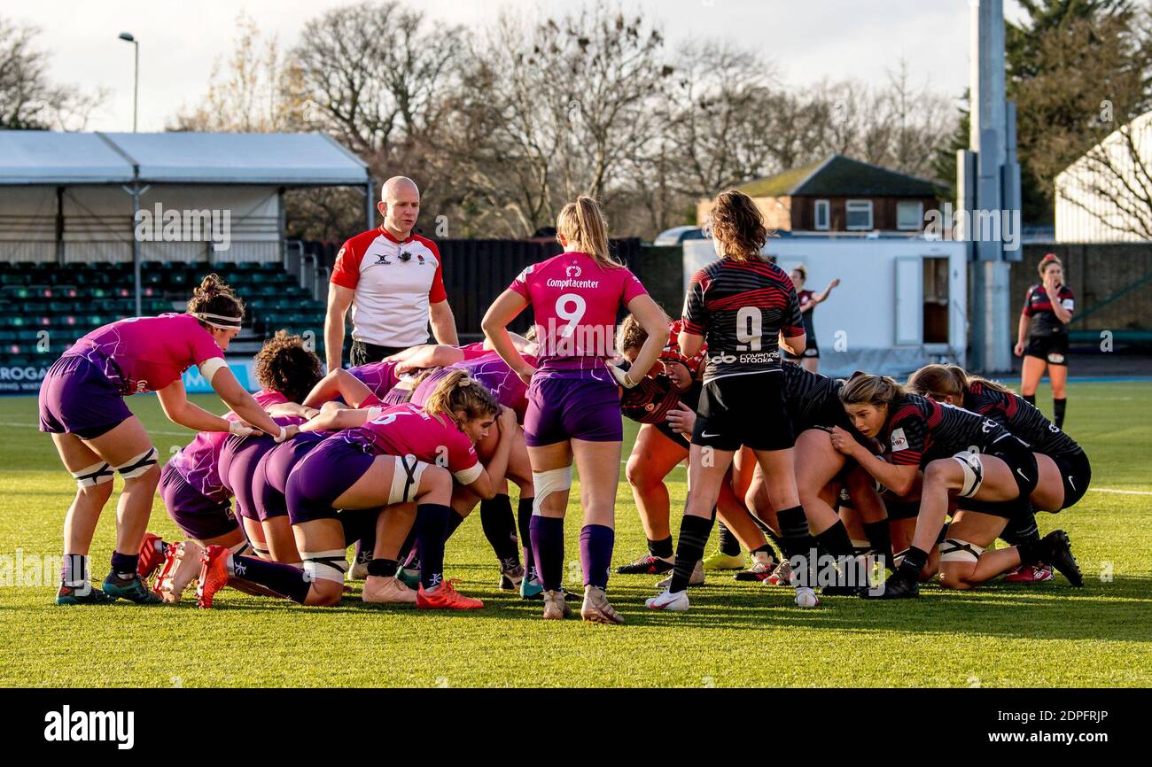 Londres, Royaume-Uni. 19 décembre 2020. Les équipes se sont mêlés à l'Allianz Premier 15s de Womens entre Saracens Women et Loughborough Lightining à l'Allianz Park, Londres, Angleterre, le 19 décembre 2020. Photo de Phil Hutchinson. Utilisation éditoriale uniquement, licence requise pour une utilisation commerciale. Aucune utilisation dans les Paris, les jeux ou les publications d'un seul club/ligue/joueur. Crédit : UK Sports pics Ltd/Alay Live News Banque D'Images