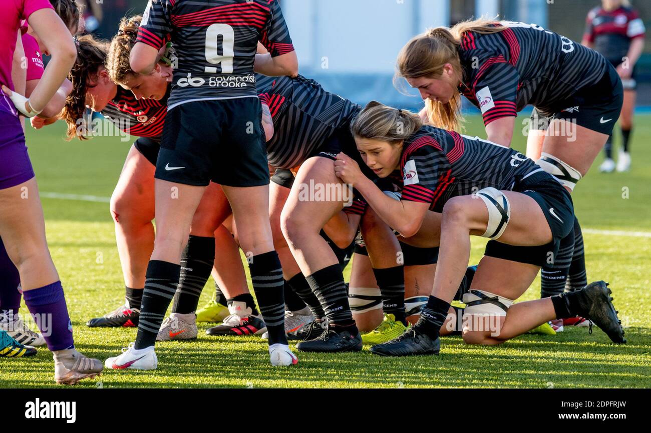 Londres, Royaume-Uni. 19 décembre 2020. Saracens se prépare à la mêlée lors du match des femmes des femmes de l'Allianz Premier 15s entre Saracens Women et Loughborough Lightining à l'Allianz Park, Londres, Angleterre, le 19 décembre 2020. Photo de Phil Hutchinson. Utilisation éditoriale uniquement, licence requise pour une utilisation commerciale. Aucune utilisation dans les Paris, les jeux ou les publications d'un seul club/ligue/joueur. Crédit : UK Sports pics Ltd/Alay Live News Banque D'Images