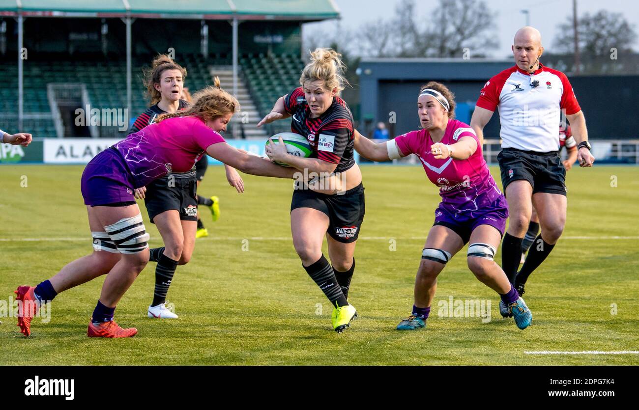 Londres, Royaume-Uni. 19 décembre 2020. Marlie Packer, de Saracens Women, dirige la balle vers la ligne d'essai lors du match des femmes de l'Allianz Premier 15s de Women entre Saracens Women et Loughborough Lightining à l'Allianz Park, Londres, Angleterre, le 19 décembre 2020. Photo de Phil Hutchinson. Utilisation éditoriale uniquement, licence requise pour une utilisation commerciale. Aucune utilisation dans les Paris, les jeux ou les publications d'un seul club/ligue/joueur. Crédit : UK Sports pics Ltd/Alay Live News Banque D'Images