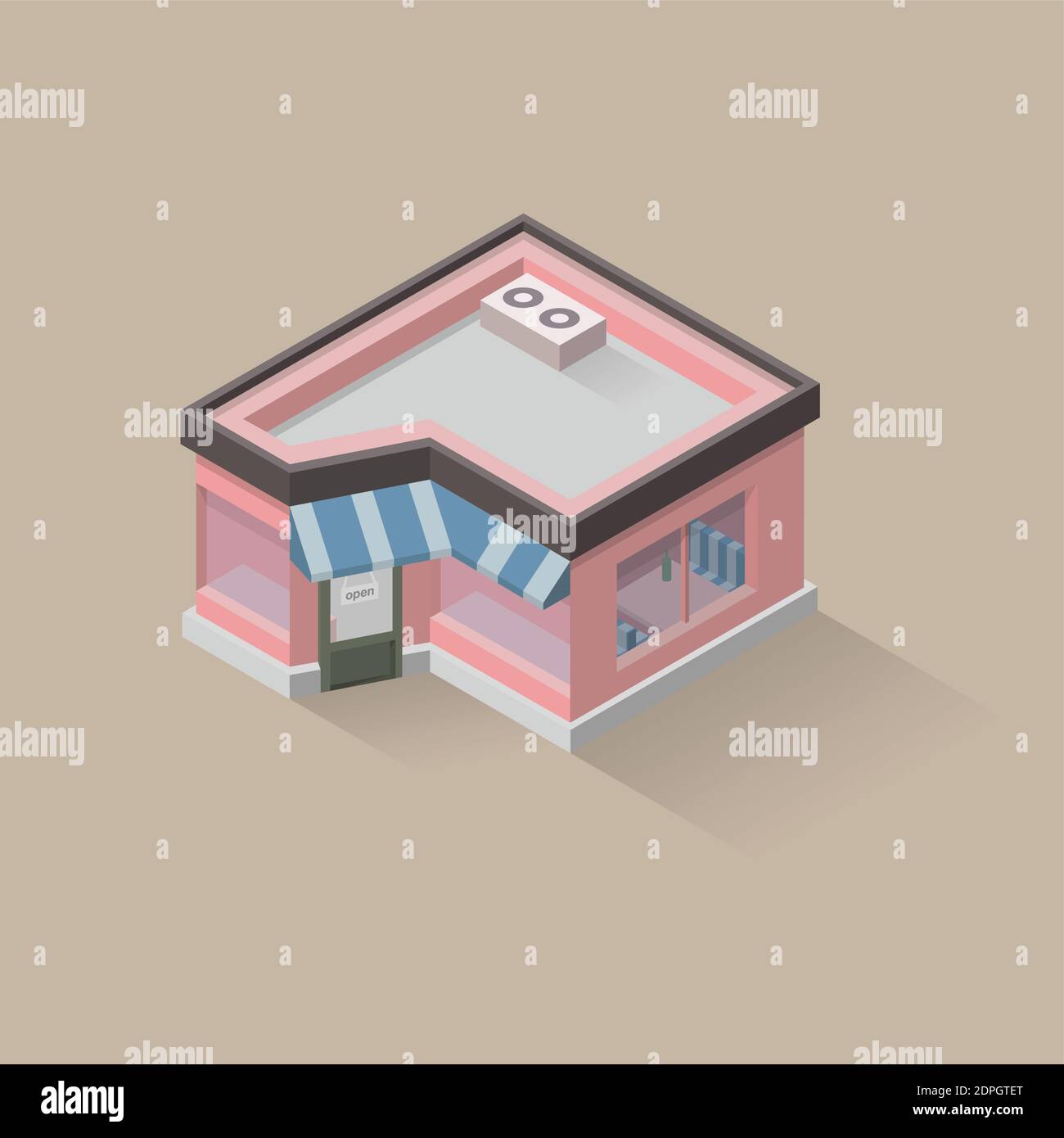 Illustration isométrique vectorielle du restaurant/bistro. Café rétro rose. Style vintage. Stocker. Illustration de Vecteur