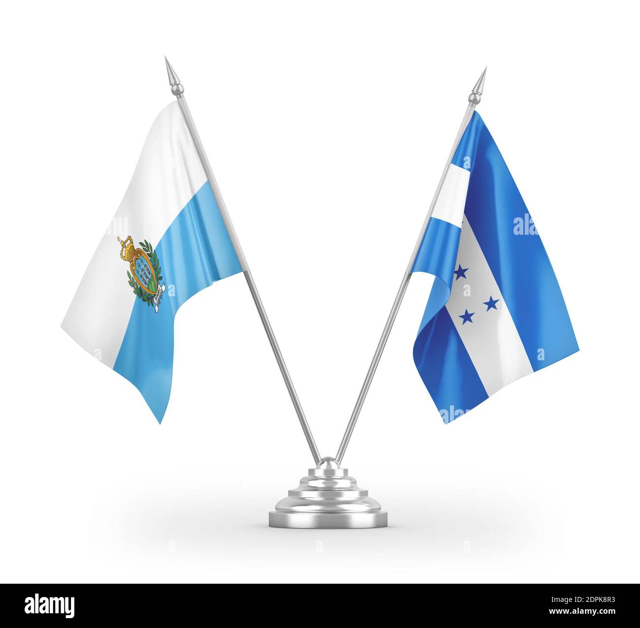 Drapeau de table du Honduras et de Saint-Marin isolé sur 3D blanc rendu Banque D'Images