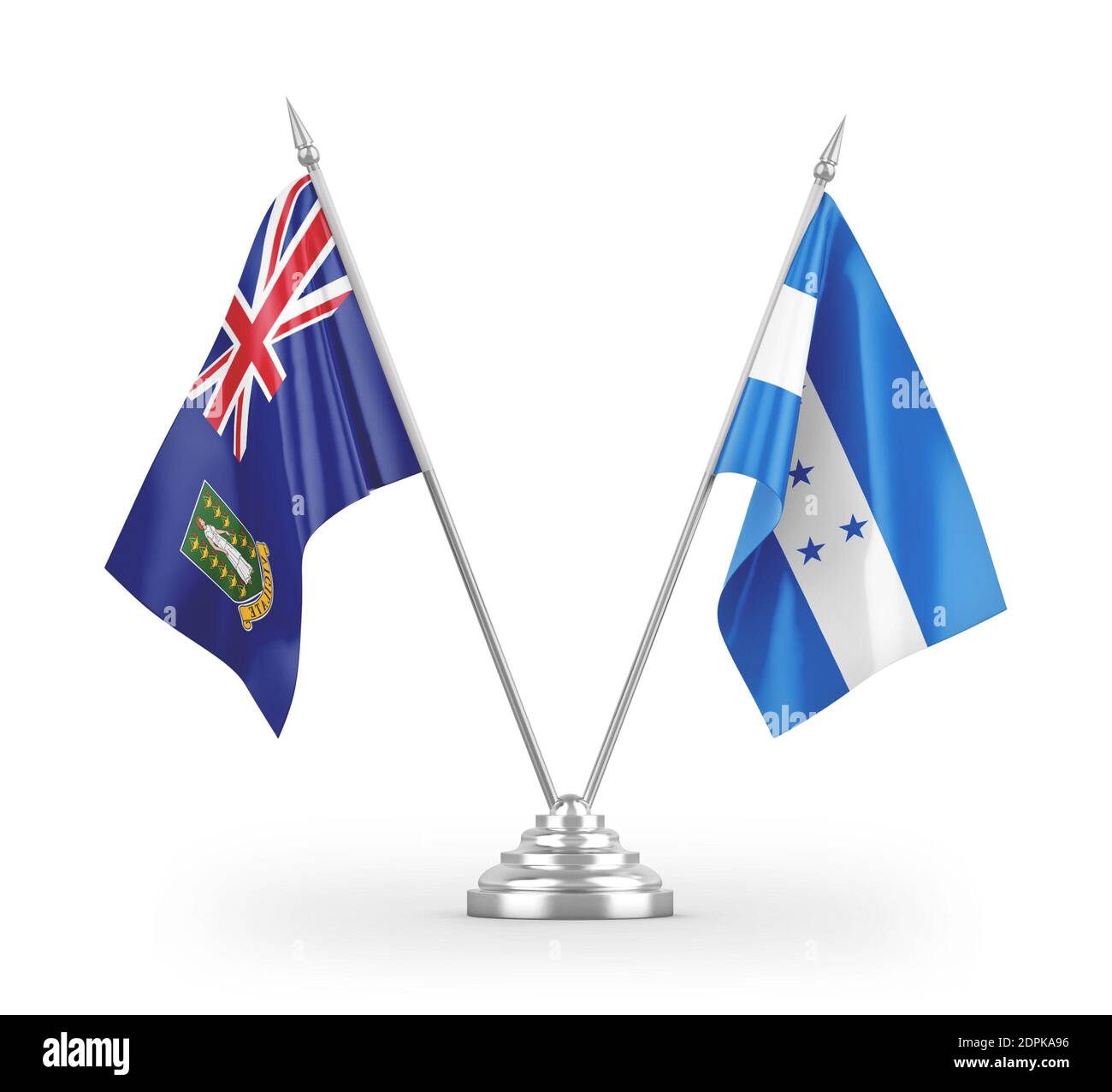 Honduras et îles Vierges drapeaux de table britanniques isolés sur blanc Rendu 3D Banque D'Images