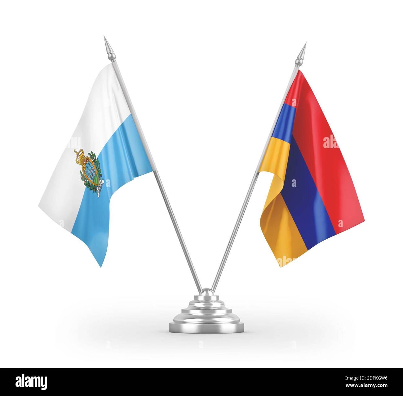 Drapeau de table Armenia et Saint-Marin isolé sur 3D blanc rendu Banque D'Images