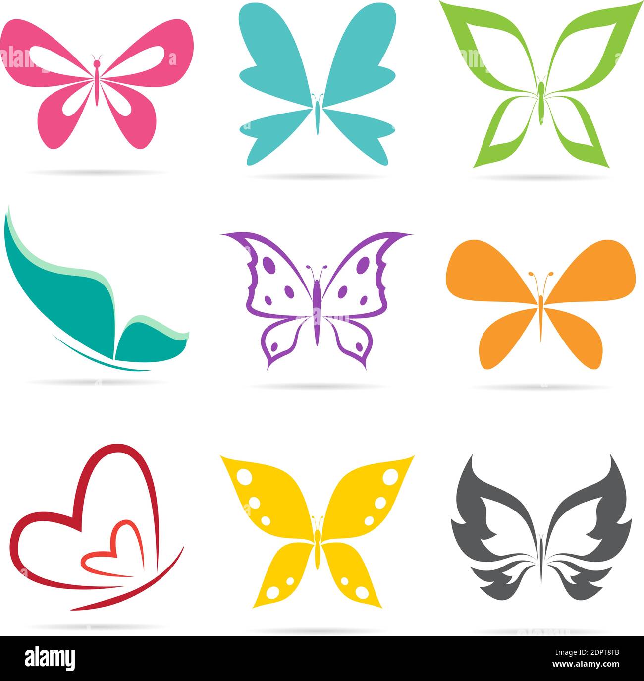 Groupe vectoriel de papillons sur fond blanc. Illustration vectorielle superposée facile à modifier. Animaux sauvages. Illustration de Vecteur