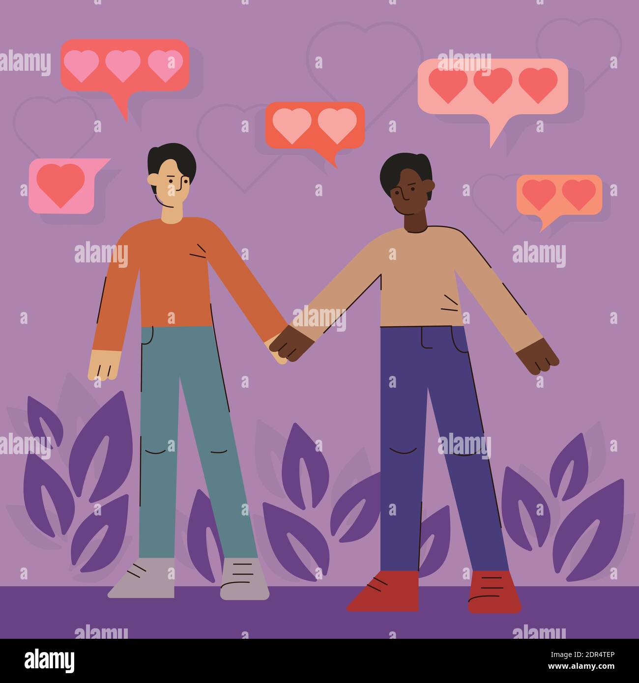 Illustration moderne vectorielle plate d'un couple gay amoureux. Illustration de Vecteur