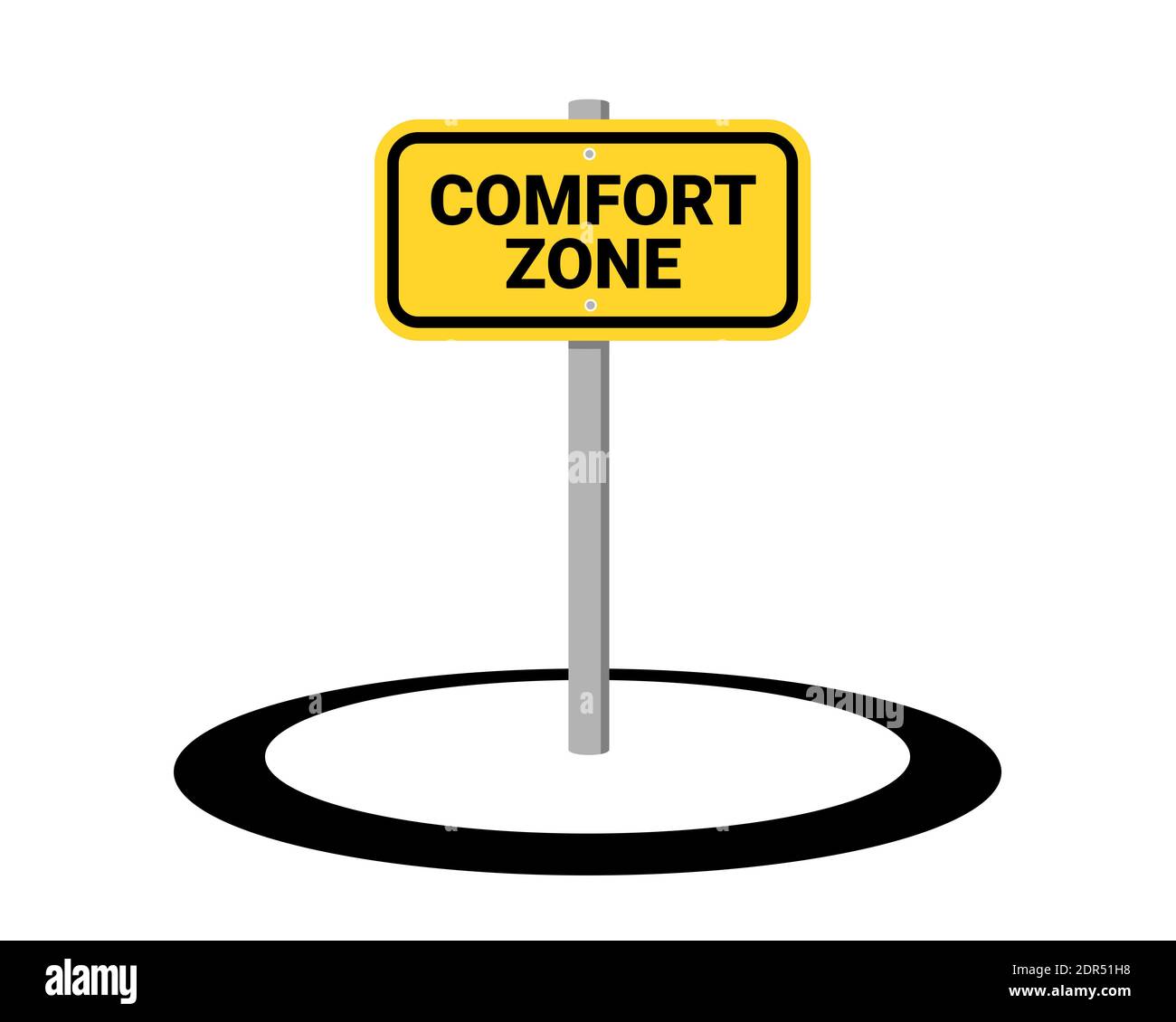 Zone de confort - l'anneau délimite un endroit, une zone et un territoire sûrs, familiers et de routine. Tableau d'affichage, avis et signature avec texte. Illustration vectorielle iso Banque D'Images
