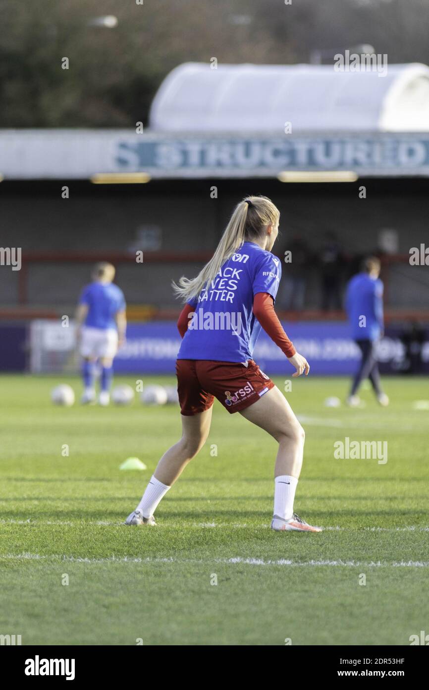 Crawley, Royaume-Uni. 20 décembre 2020. Un joueur de lecture portant un t-shirt BLM avant le match de super-ligue pour femmes entre Brighton et Reading au stade People's pension de Crawley. Leo Winter-Alsop/SPP crédit: SPP Sport Press photo. /Alamy Live News Banque D'Images