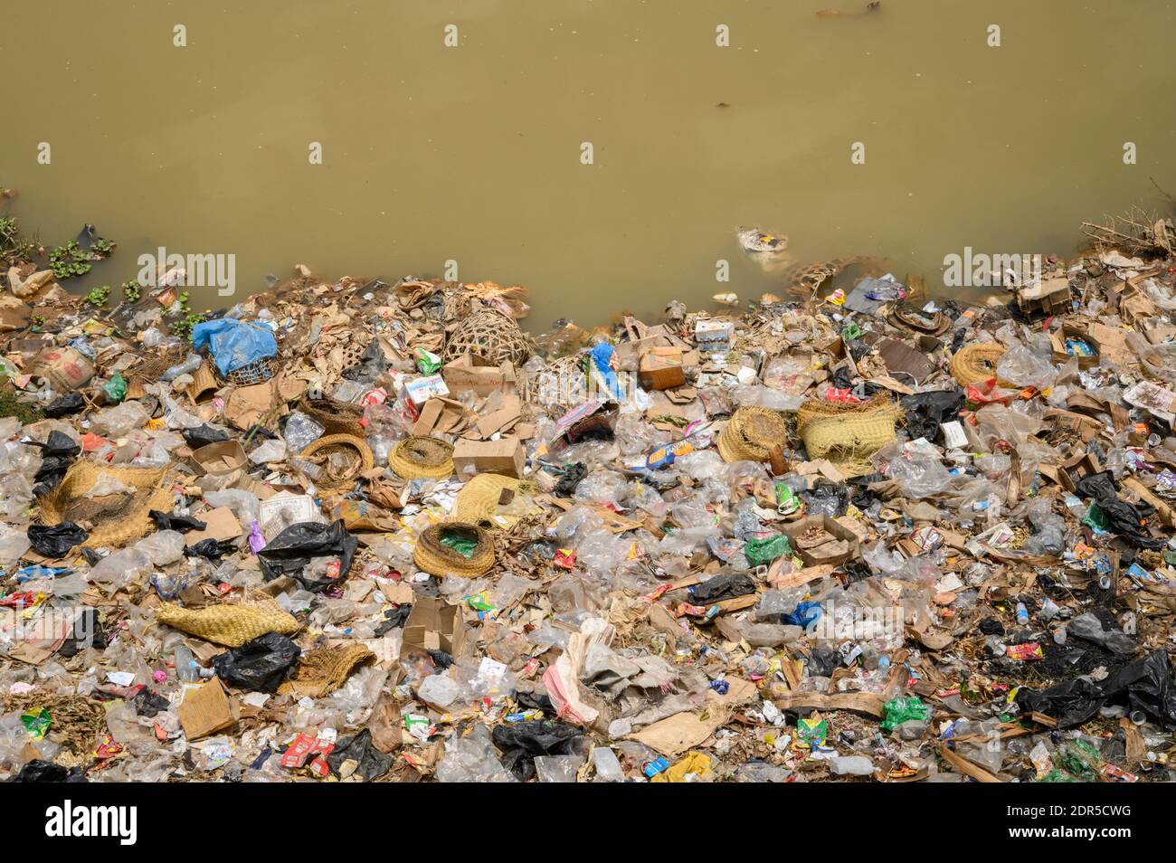 Déchets de plastique le long de la rivière Ikopa, Mandroseza, Antananarivo, Madagascar Banque D'Images