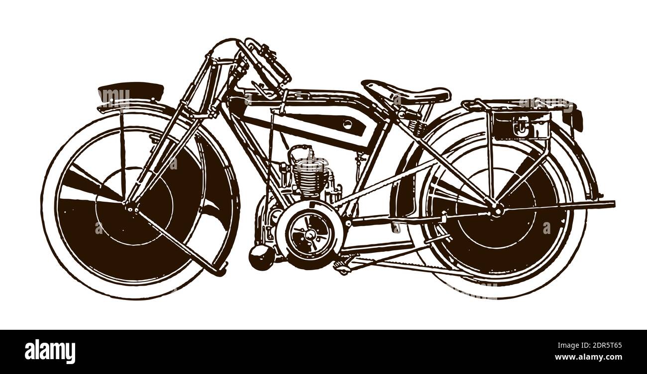 Ancienne moto sportive deux temps en vue latérale après une illustration du début du xxe siècle Illustration de Vecteur