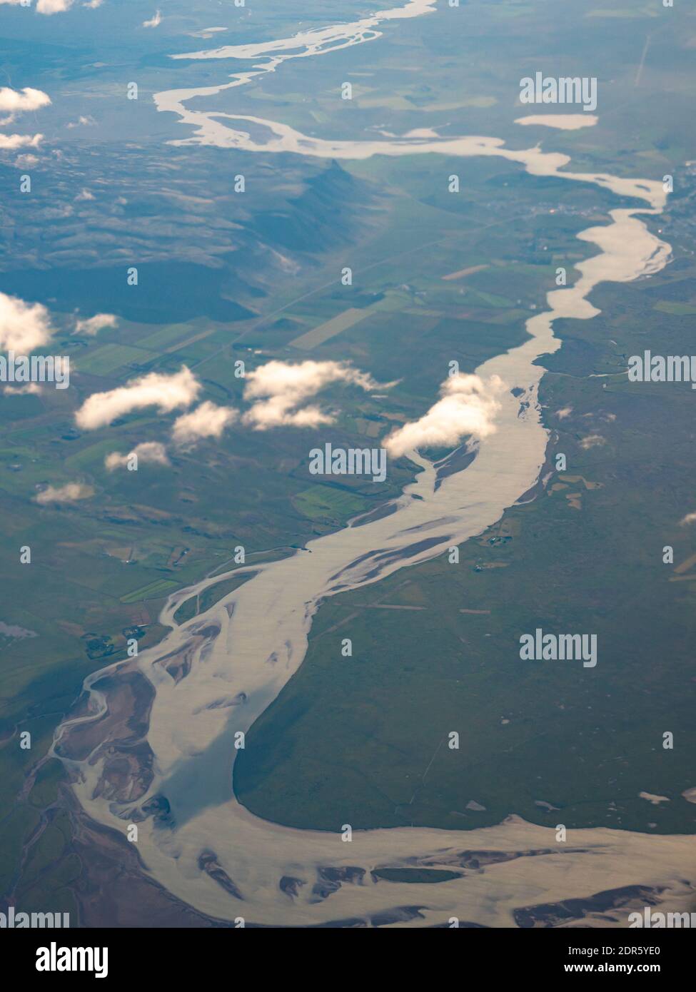 Photographie aérienne du paysage islandais prise à partir d'un avion touristique. Banque D'Images