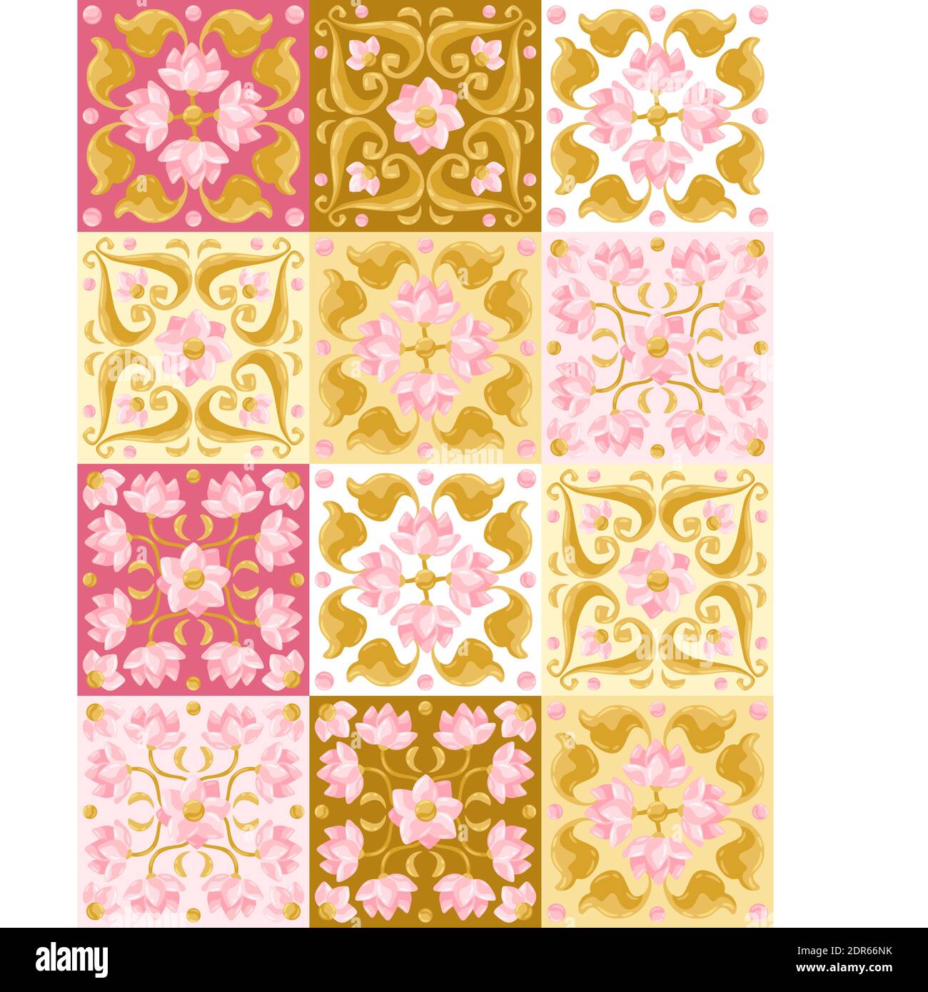 Motif carreaux de céramique avec lotus. Illustration de Vecteur