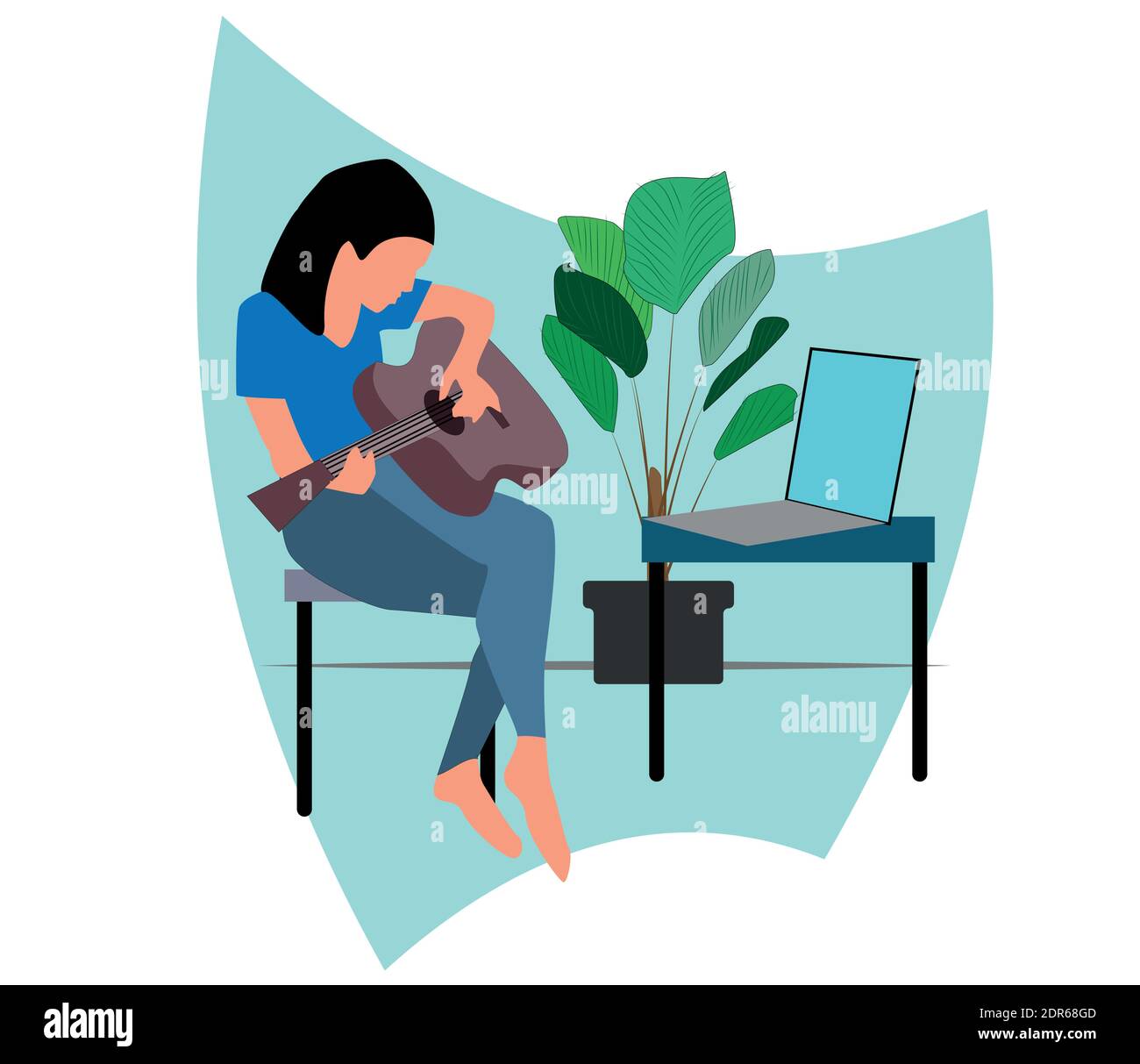 entraînement en ligne jouant de la guitare illustration vectorielle modifiable Illustration de Vecteur