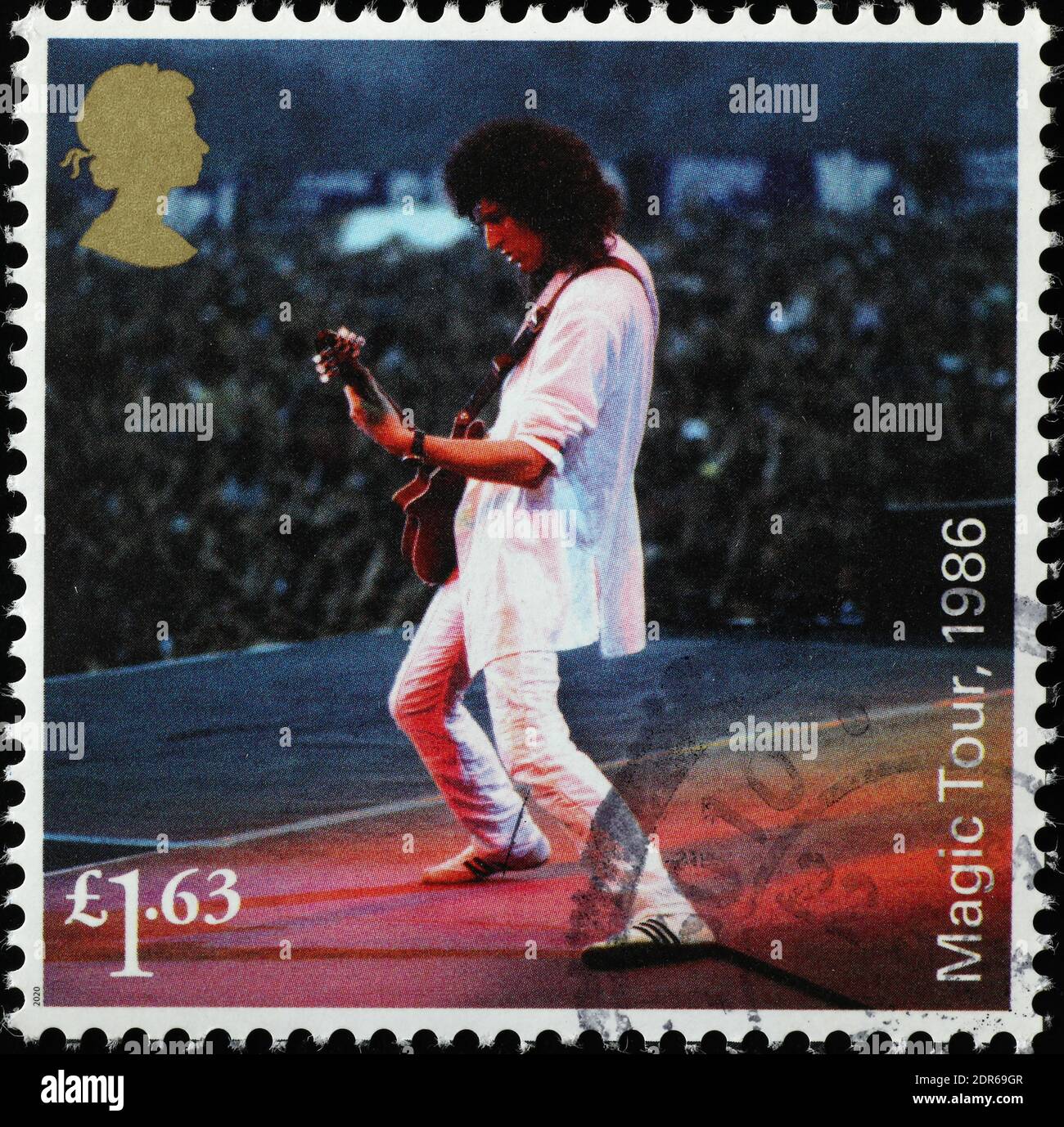 Brian May de concert avec la Reine sur le timbre-poste Banque D'Images