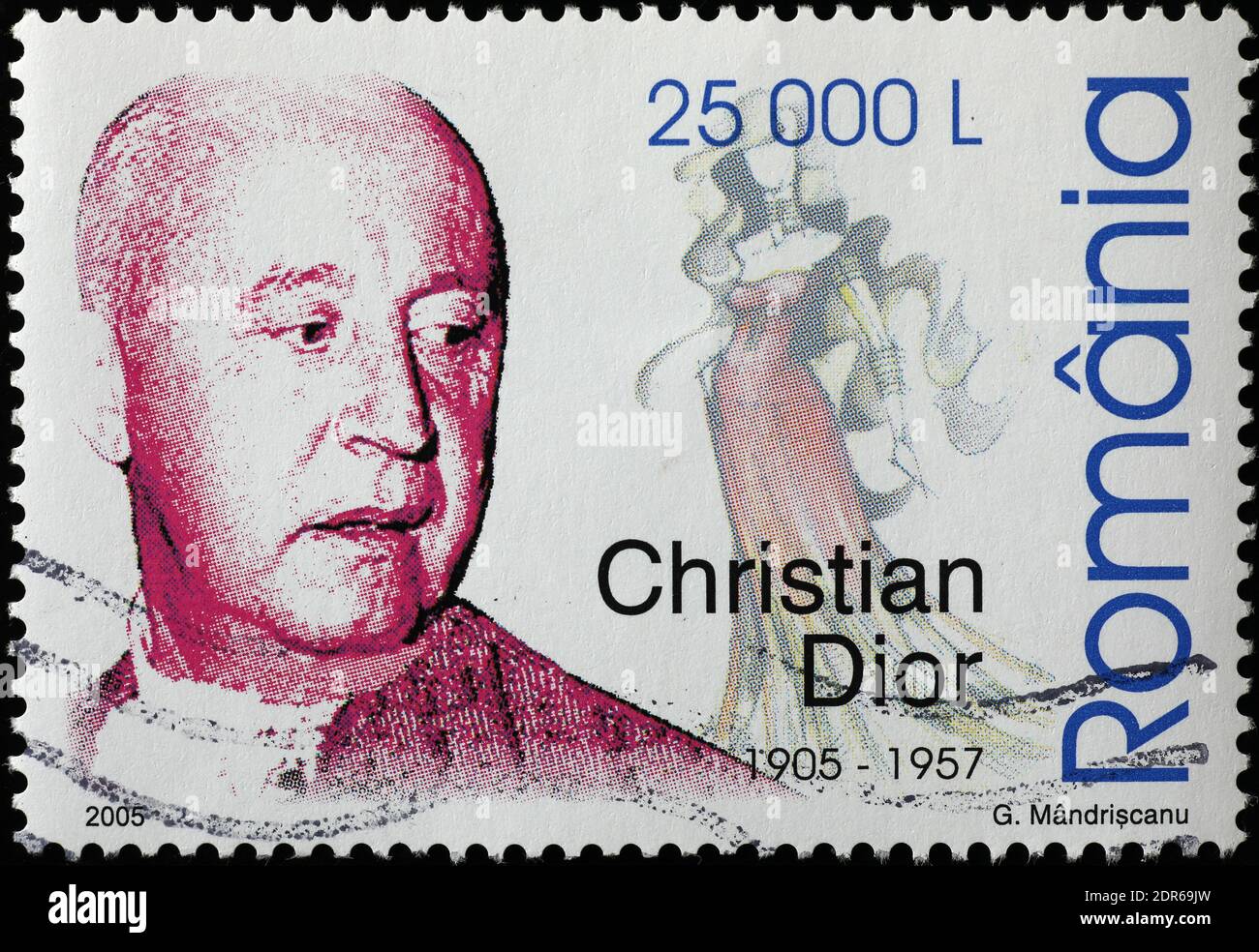 Christian Dior sur le timbre-poste roumain Banque D'Images