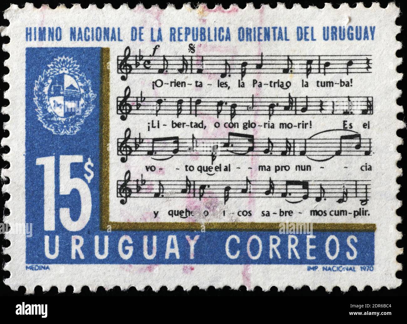 Musique de l'hymne national uruguayen sur le timbre Banque D'Images