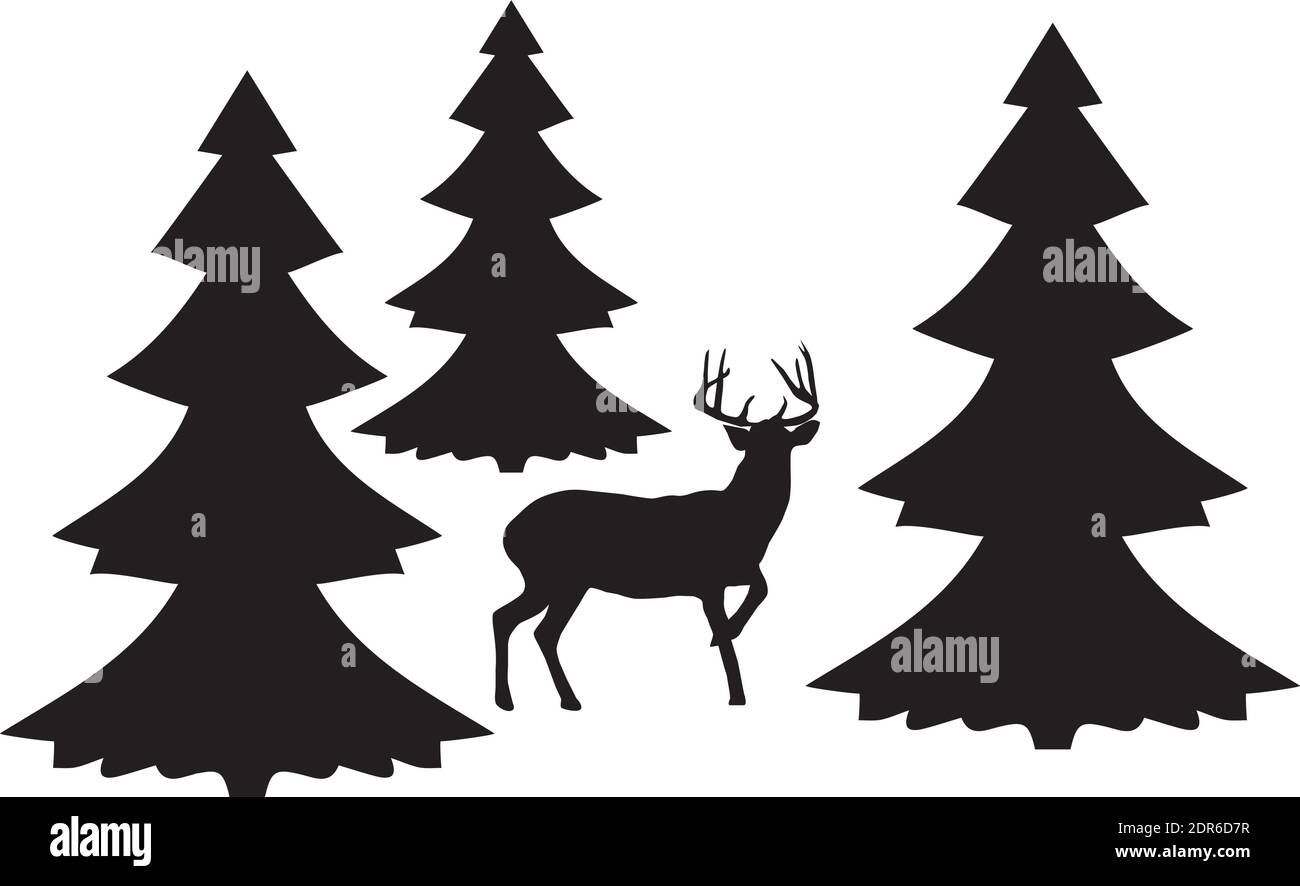 illustration vectorielle d'une silhouette de cerf, de forêt, de montagne. Illustration de Vecteur
