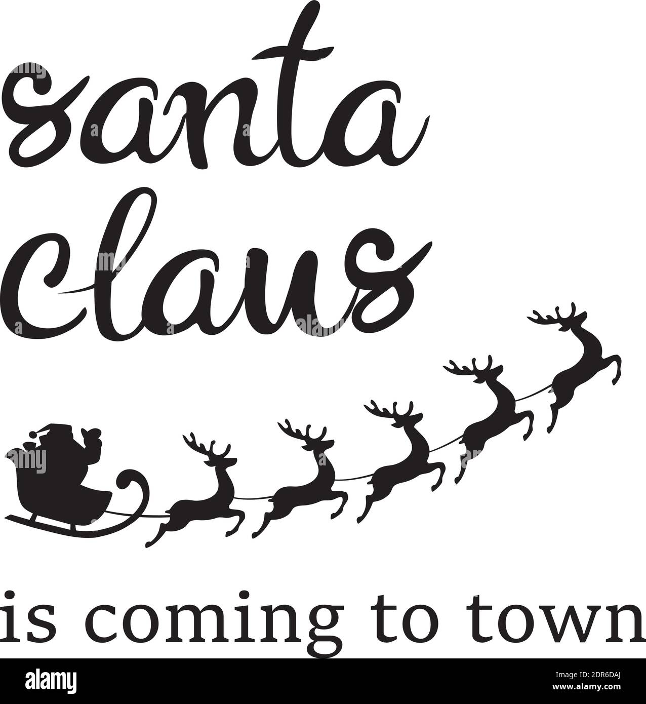 Illustration vectorielle du Père Noël venant en ville, le Père Noël volant avec un renne. Illustration de Vecteur