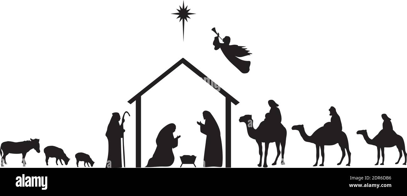 Illustration vectorielle de la scène de Nativité. Paix, joie, fond de Noël avec une étoile. Illustration de Vecteur