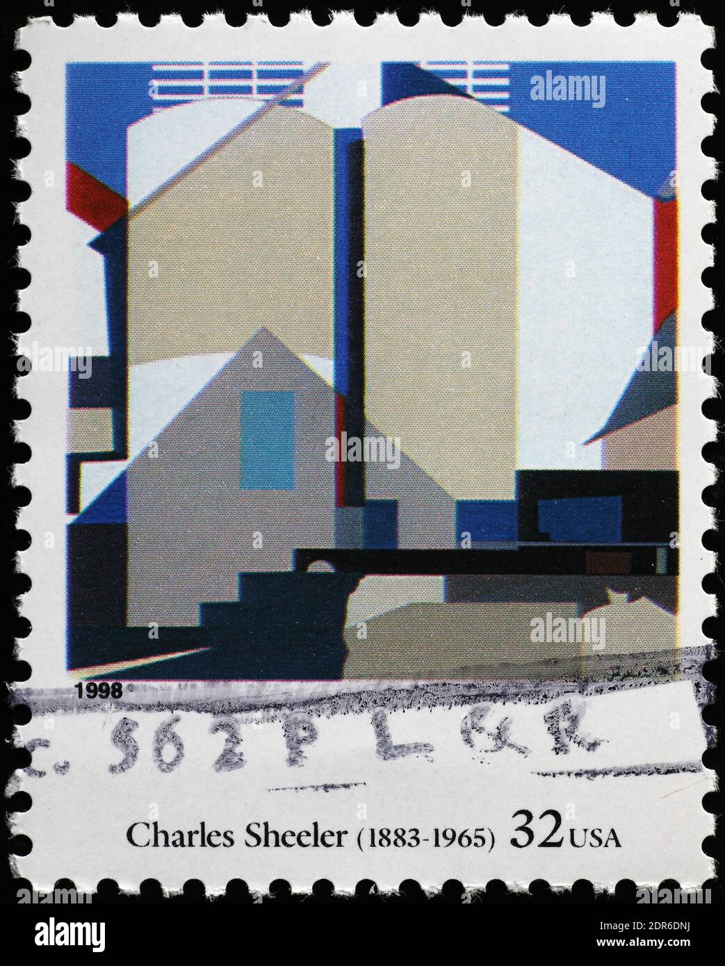 Deux contre le blanc par Charles Sheeler sur le timbre américain Banque D'Images