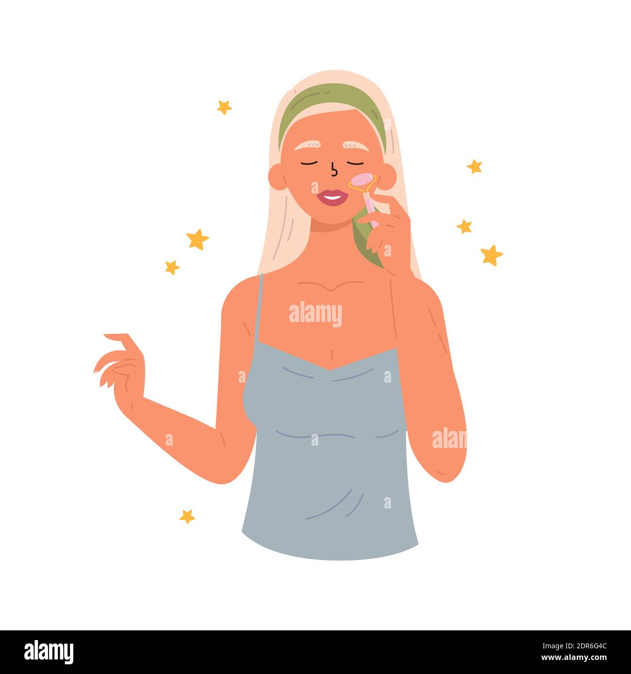 Massage facial Gua Sha. Femme avec jade facial Illustration de Vecteur