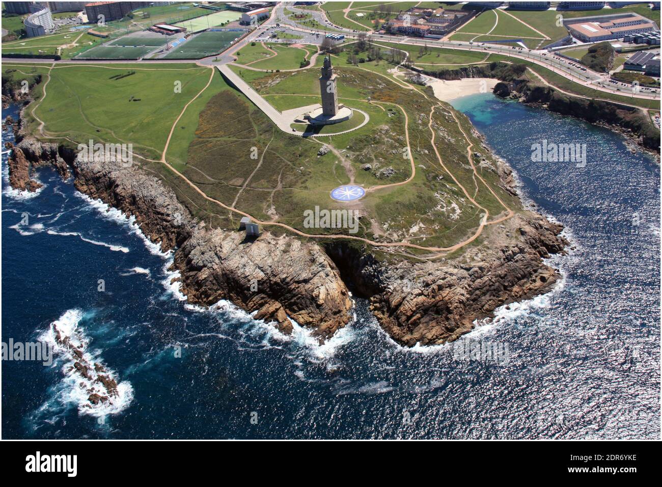 Vue aérienne de la tour de Hecules à la Coruña, Espagne Banque D'Images