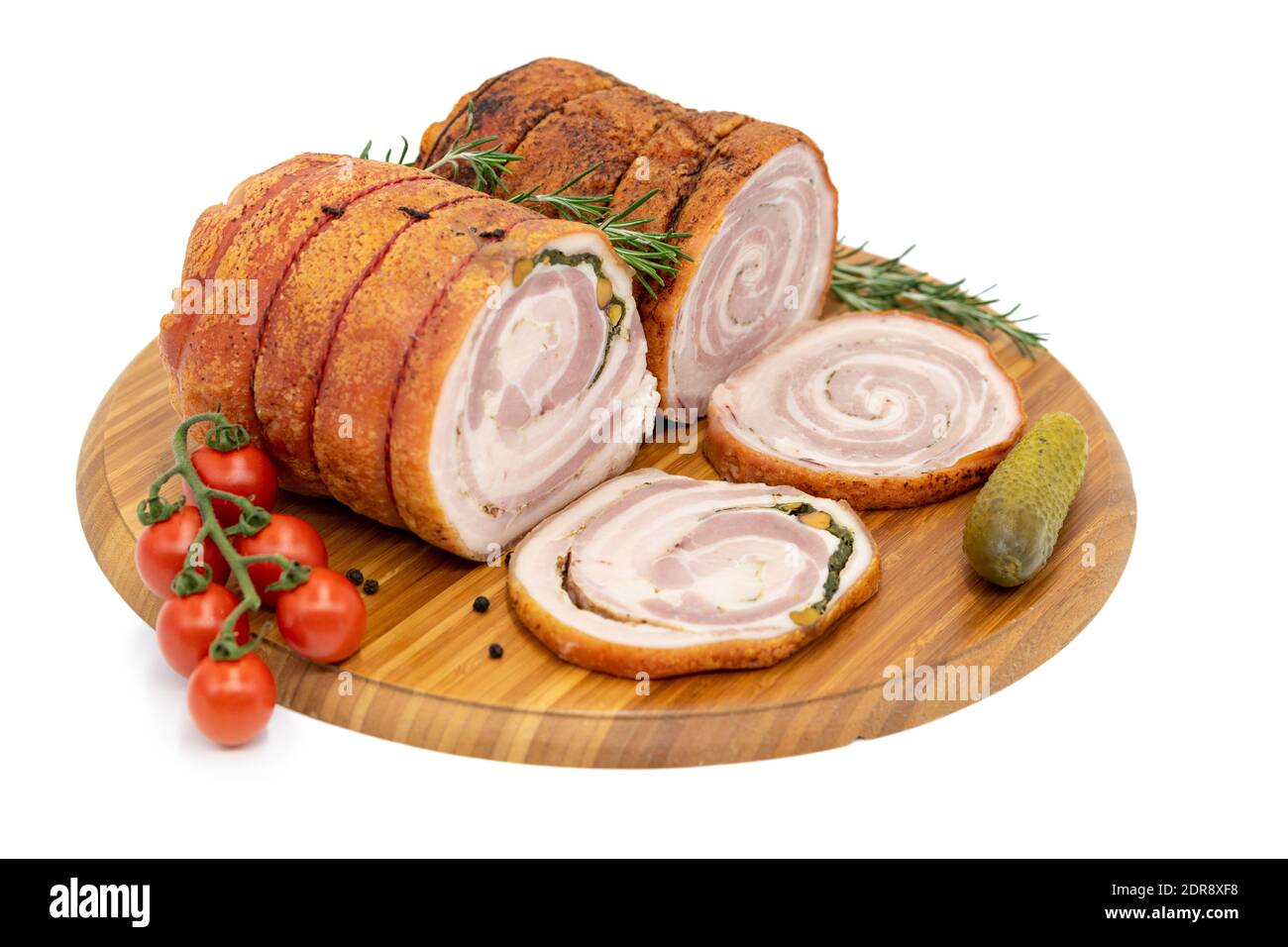 Laminés faits maison Porchetta rôti avec plusieurs plantes Banque D'Images