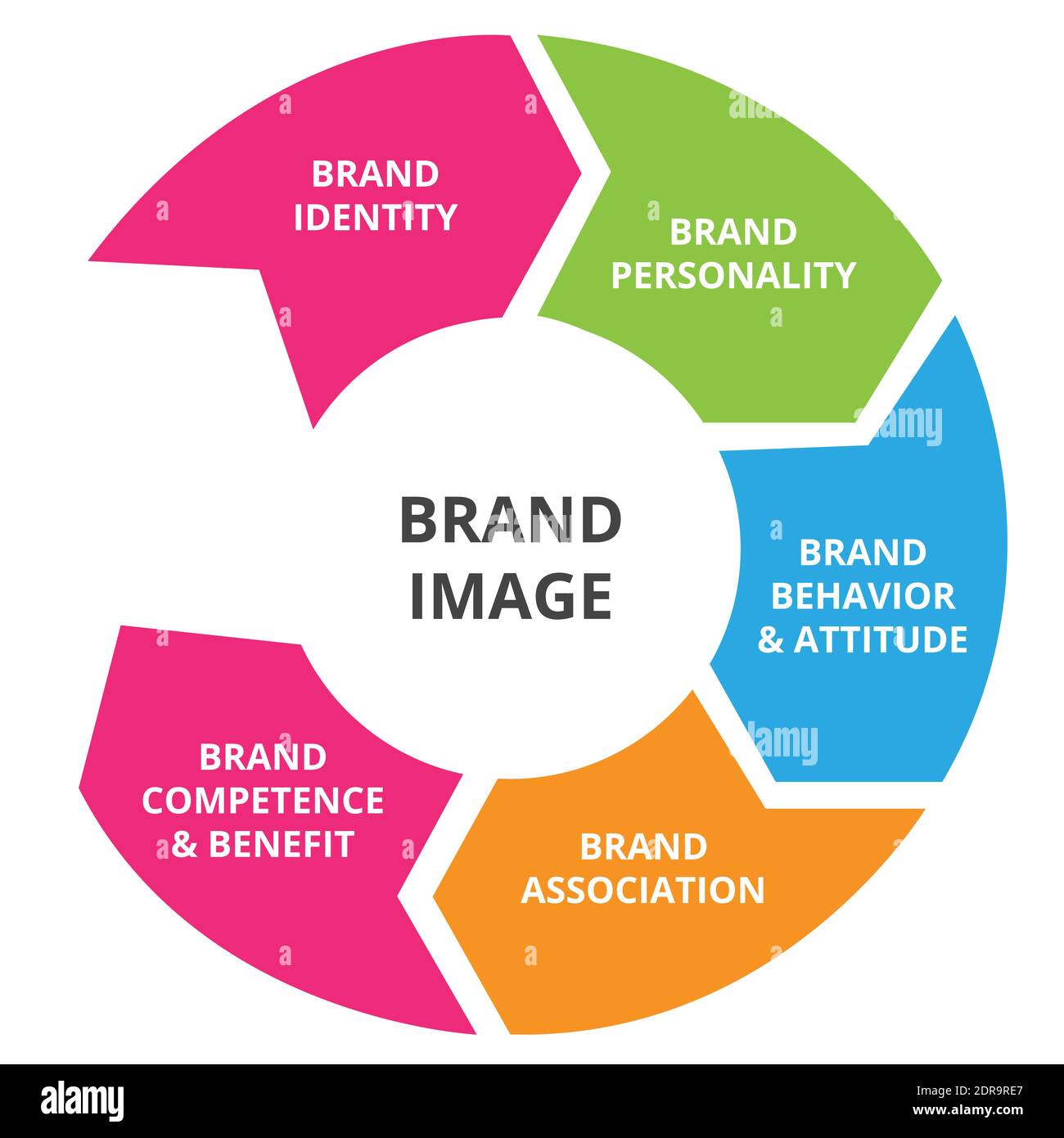 image de marque élément identité personnalité comportement attitude association compétence avantage dans l'infographie du schéma avec illustration de la conception plate Illustration de Vecteur