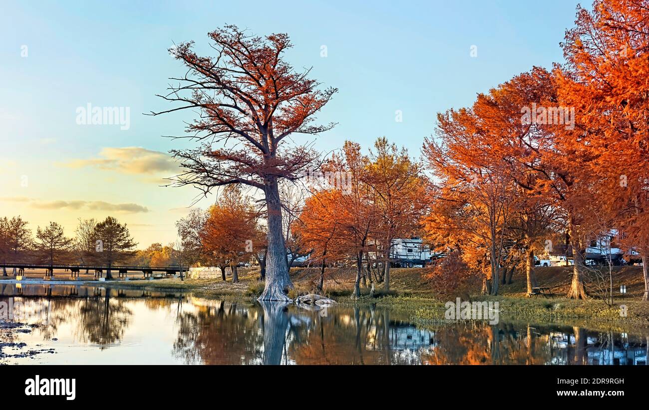 Saison d'automne sur la rivière Guadalupe à Kerrville, Texas. Banque D'Images