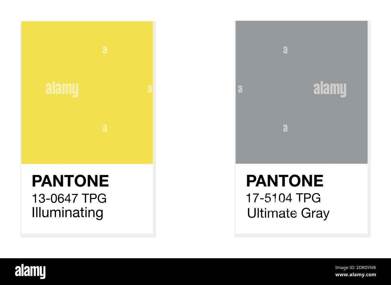 SWINDON, Royaume-Uni - 20 DÉCEMBRE 2020: Pantone Illumining Yellow and Ultimate Grey Trending Colors of the Year 2021. Illustration vectorielle des nuances de couleurs Illustration de Vecteur