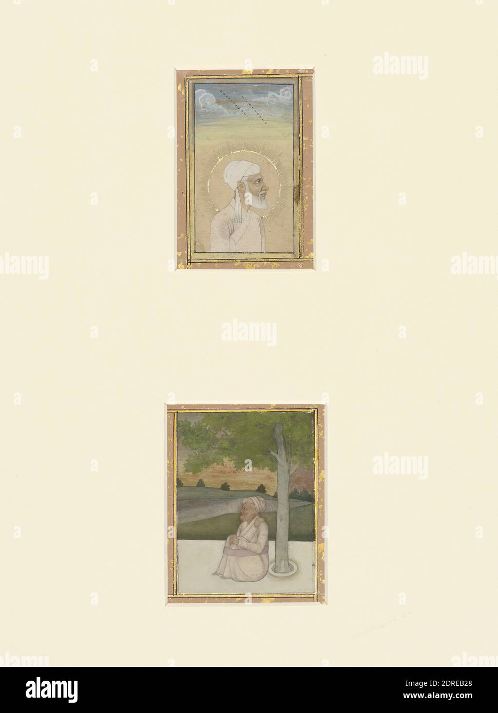 Aîné vénéré en blanc, XVIIe siècle, aquarelle opaque sur papier, 7 × 4.5 cm (2 3/4 × 1 3/4 po), Inde, Indien, islamique, dynastie moghole (1526–1857), peintures Banque D'Images