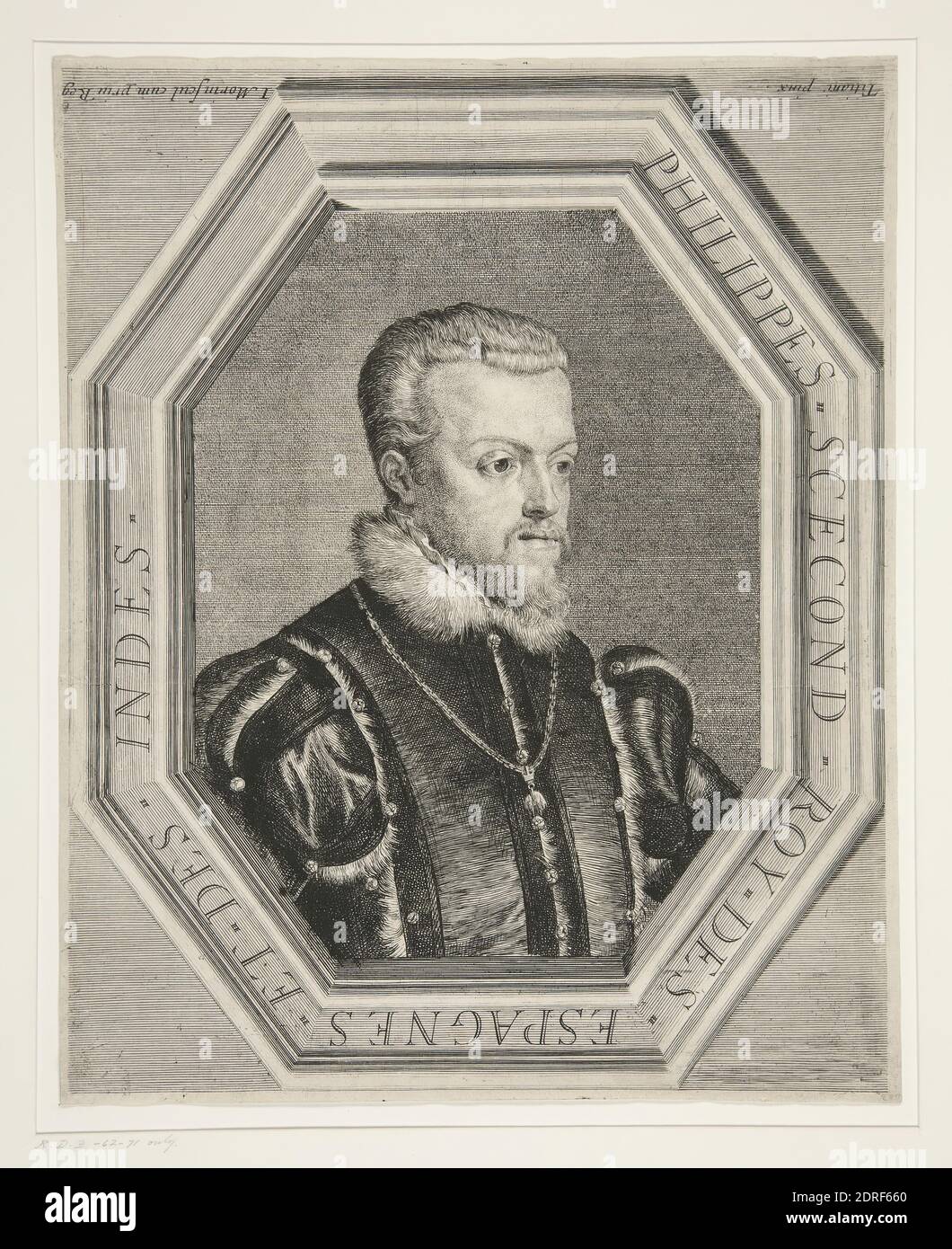 Artiste: Jean Morin, français, ca. 1605–1650, après : Titien (Tiziano Vecellio), italien, Venise, ca. 1488–1576, Philippe II d'Espagne, gravure, feuille : 11 15/16 × 9 5/8 po (30.3 × 24.5 cm), Français, 17ème siècle, œuvres sur papier - tirages Banque D'Images