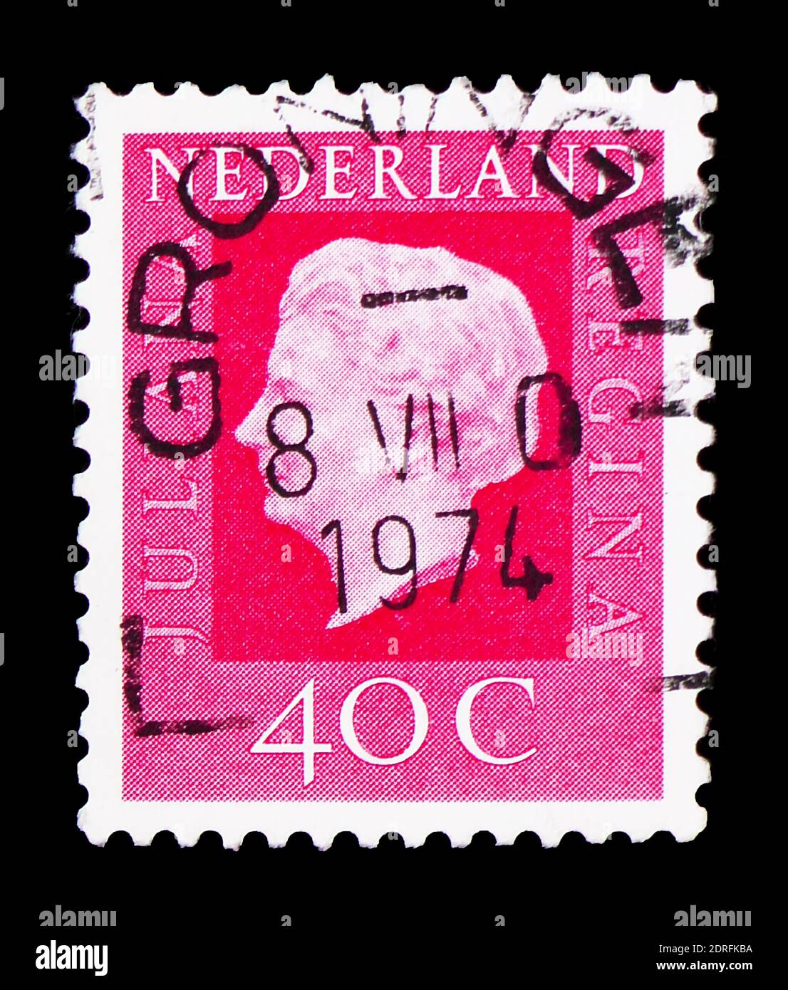 MOSCOU, RUSSIE - 9 FÉVRIER 2019 : un timbre imprimé aux pays-Bas montre la reine Juliana (1909-2004), la reine Juliana - série de type 'Regina', vers 1972 Banque D'Images