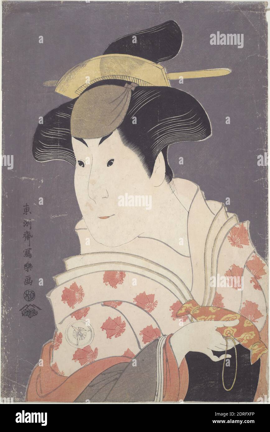 Artiste: Toshusai Sharaku, japonais, actif de 1794 à 95, l'acteur Iwai Hanshiro IV comme l'infirmière humide Shigenoi de la pièce la femme aimée Parti-coloré Halter, 5e mois (quand la pièce a été exécutée), 1794, Ukiyo-e; polychrome bois imprimé, feuille: 15 1/8 × 10 po. (38.4 × 25.4 cm), Japon, japonais, période Edo (1615–1868), fonctionne sur papier - imprime Banque D'Images