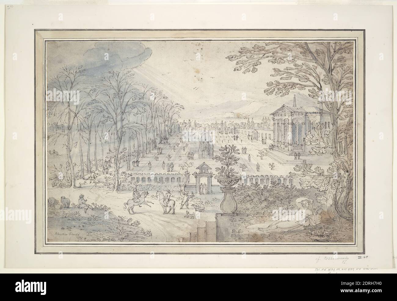 Artiste: Lodewijk Toeput (Pozzoserrato), Flamand, ca. 1550 environ 1605, Allegory of Spring, stylo et encre grise et lavage gris et bleu, feuille : 27.3 × 41.6 cm (10 3/4 × 16 3 po.); encadrée : 43.815 × 59.055 cm (17 1/4 × 23 1/4in.), entraîné à Anvers, Lodewijk Toeput a fait ce qui était devenu un voyage traditionnel en Italie mais, contrairement à beaucoup de ses compatriotes, a décidé de s'y installer. Plus tard visité par de nombreux artistes d'Europe du Nord, il a servi de contact important dans l'échange d'idées et de styles entre les pays Bas et l'Italie. Banque D'Images