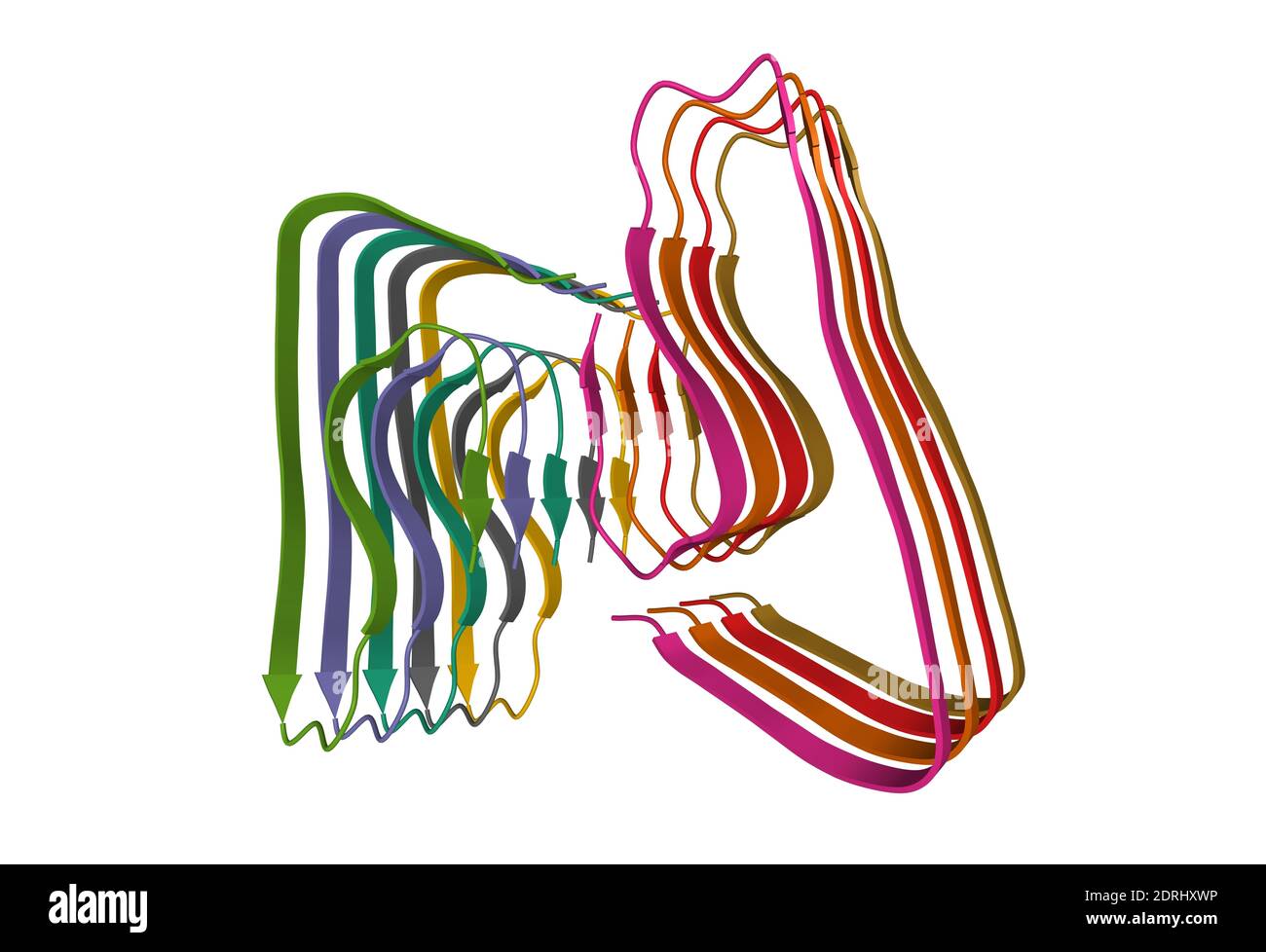 La structure fibrile de l'amyloïde complète bêta, modèle de dessin animé 3D isolé, fond blanc Banque D'Images