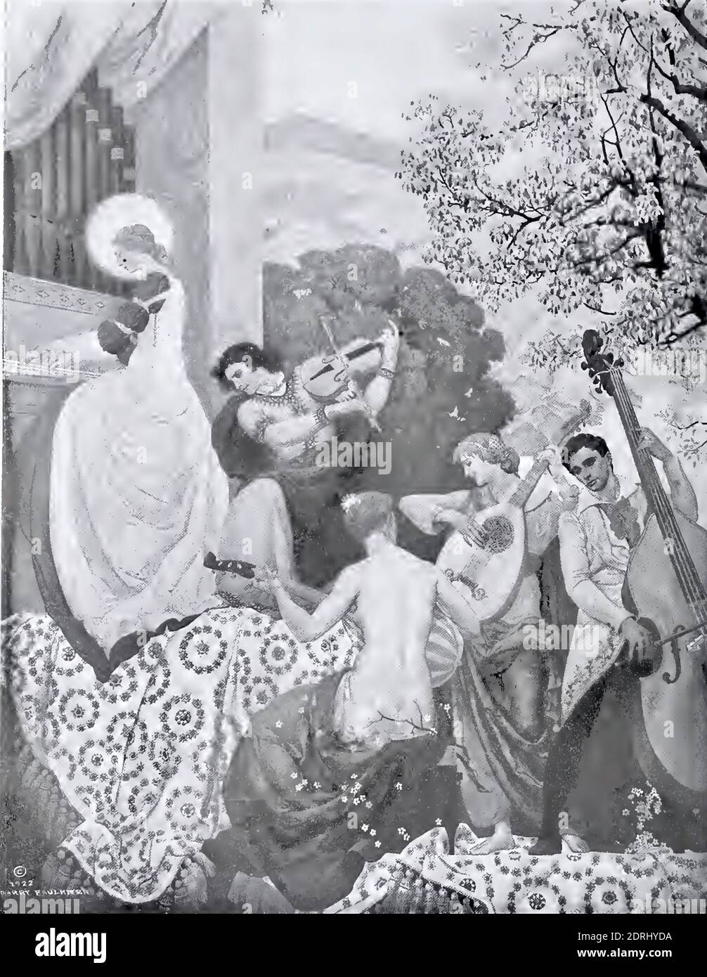 Photographie ancienne de la murale réalisée par Barry Faulkner au théâtre Eastman, Rochester, New York, en 1922. Banque D'Images