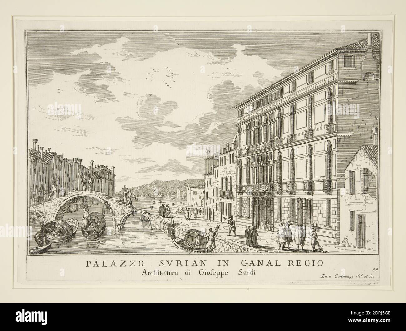 Artiste: Luca Carlevarijs, Italien, 1665–1734, Palazzo Surian à Canal Regio, Etching, fabriqué en Italie, Italien, 17ème siècle, oeuvres sur papier - estampes Banque D'Images