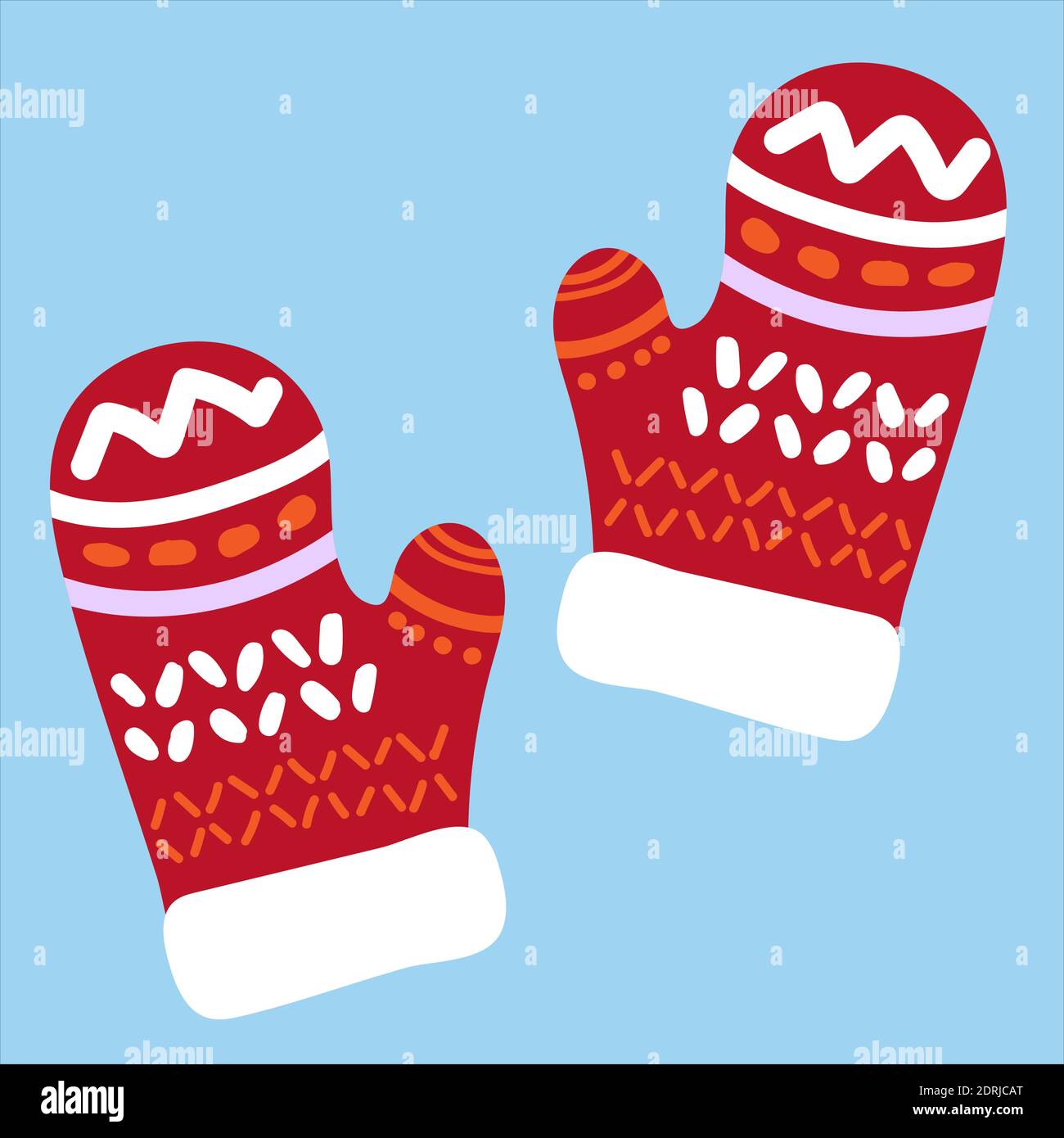 Moufles de Noël de couleur cartoon avec décorations. Illustration  vectorielle plate isolée sur fond bleu Image Vectorielle Stock - Alamy
