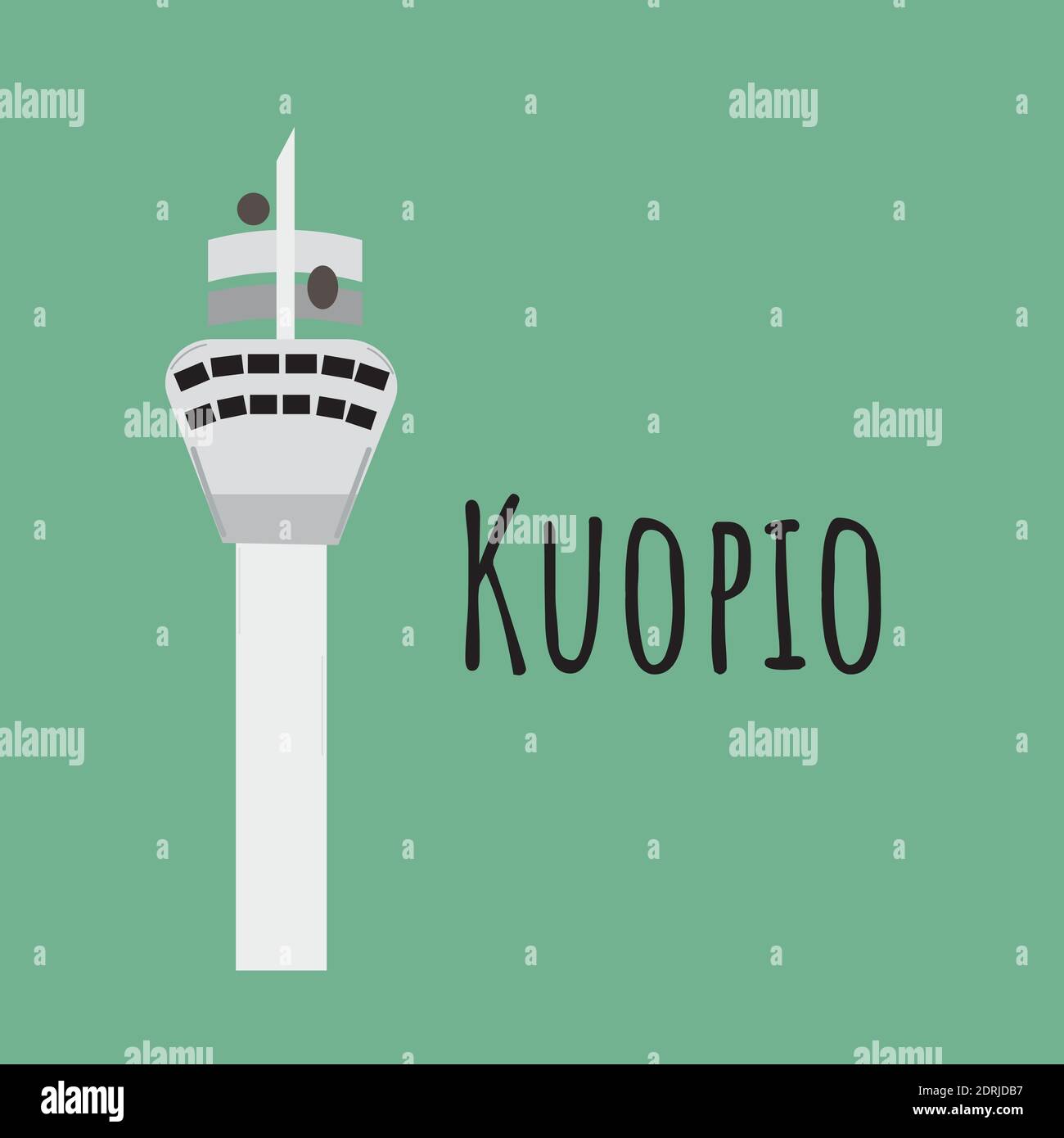 Vue aérienne de la tour de Puijo. Tour d'observation au sommet de la colline de Puijo à Kuopio. Illustration vectorielle colorée isolée sur fond blanc Illustration de Vecteur