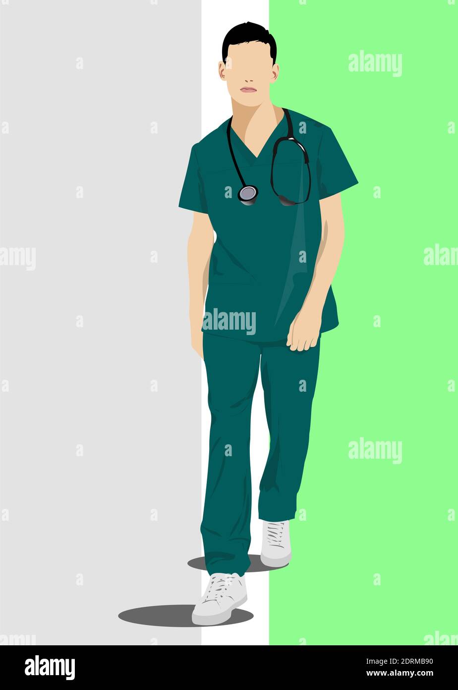 L'homme avec l'infirmière du médecin blanc smock. Vector illustration Illustration de Vecteur