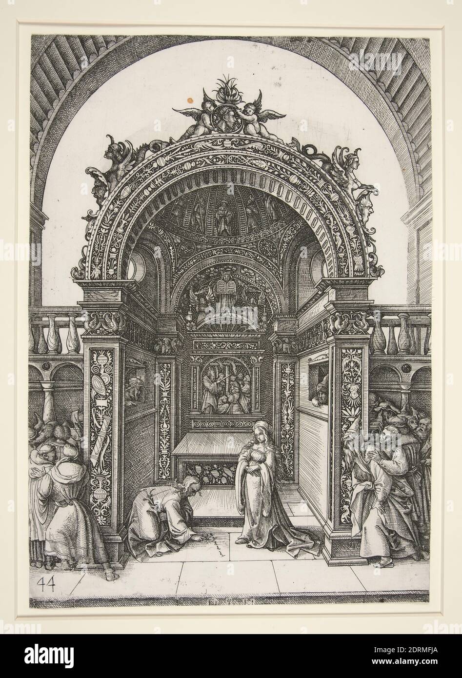 Artiste: Daniel Hopfer l'aîné, allemand, 1470–1536, autel Tabernacle avec la femme adultère, fin-15ème à mi-16ème siècle, Etching, platemark: 30.4 × 20.9 cm (11 15/16 × 8 1/4 in.), fait en Allemagne, allemand, 16ème siècle, oeuvres sur papier - estampes Banque D'Images