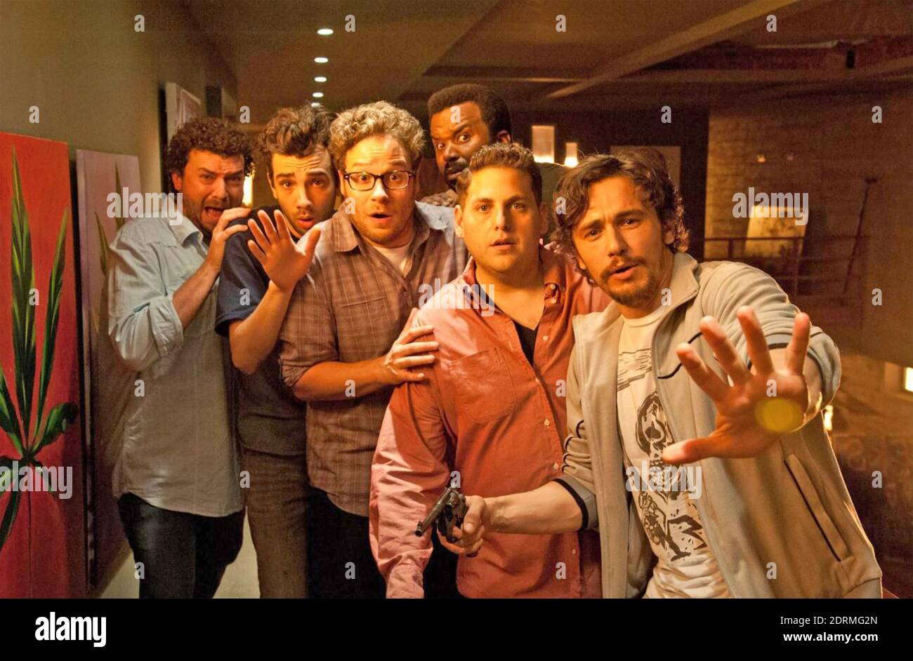 C'EST LA FIN 2013 Sony Pictures sortie film avec de gauche: Danny McBride, Jay Baruchel, Seth Rogan, Craif Robinson, Jonah Hill, James Franco Banque D'Images